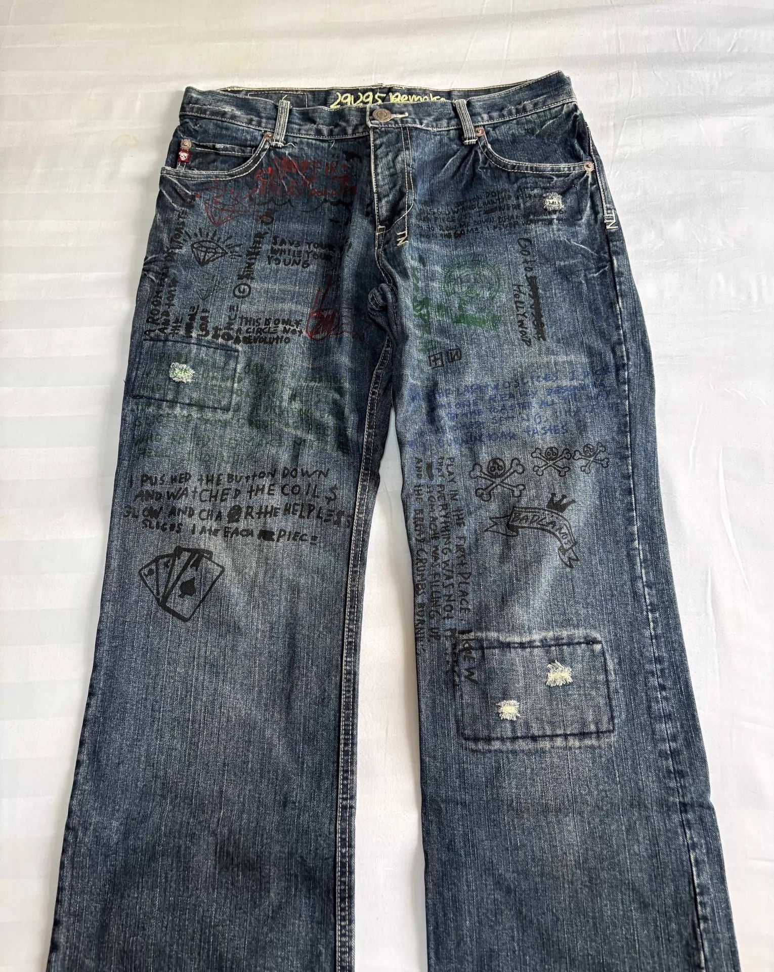 Y's Vintage JPN Denim Jeans Front/Back Graffiti Letter Print Size US 34 / EU 50 - 2 Thumbnail
