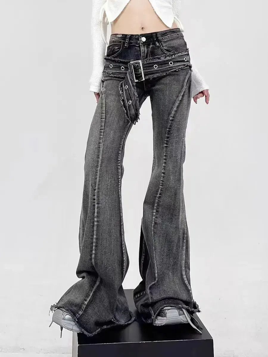 Japanese Brand Black Micro Drag Micro Flare Belt Design Jeans Size US 32 / EU 48 - 1 Thumbnail