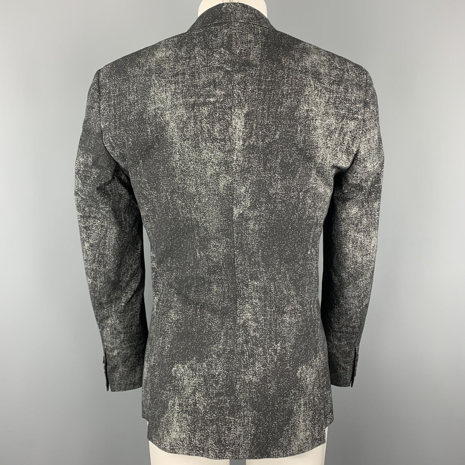 Calvin Klein Size 36 Black & Grey Distressed Print Sport Coat Size 36R - 5 Thumbnail