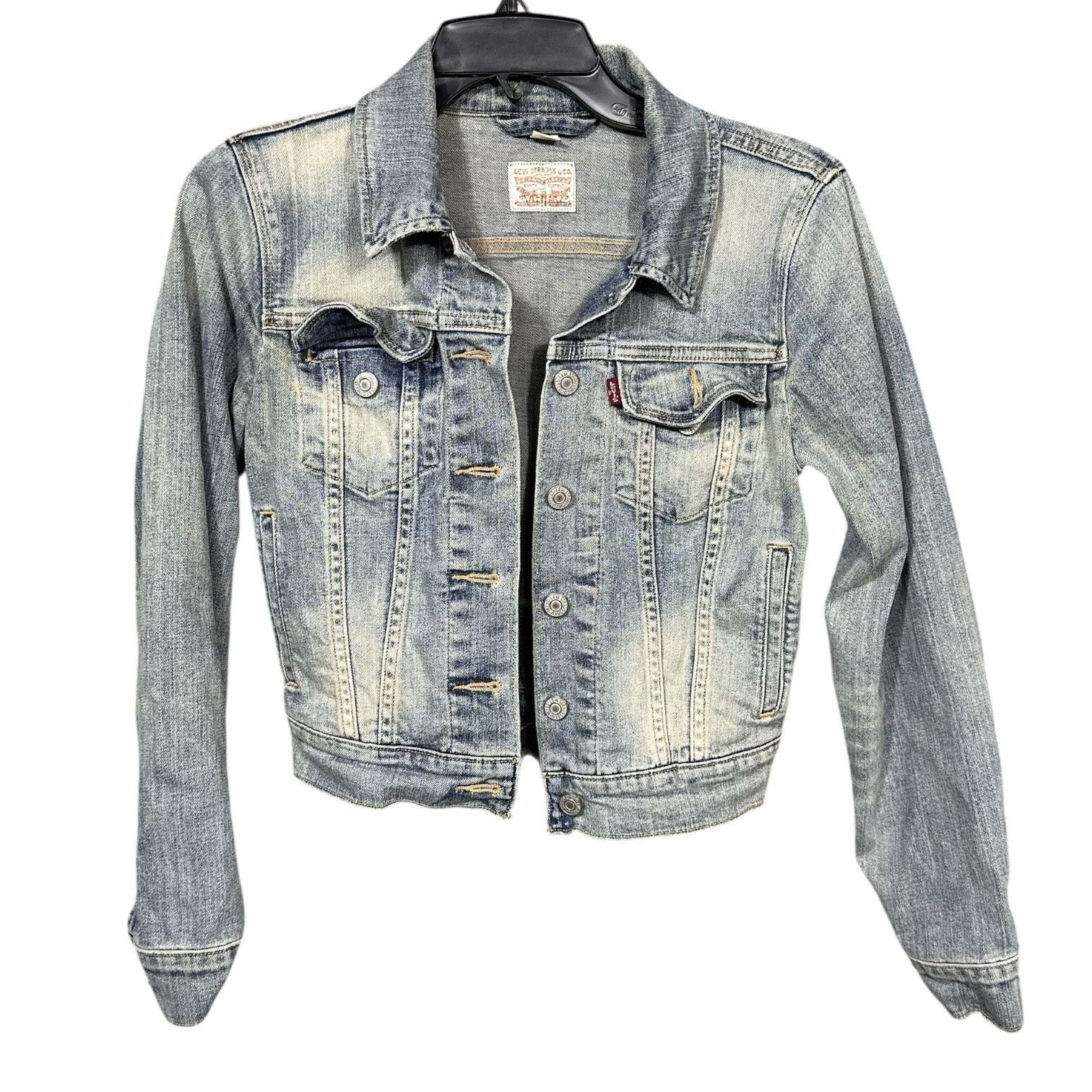 Levi's Levi’s XS Light Wash Distressed Denim Trucker Jacket Size XS / US 0-2 / IT 36-38 - 2 Thumbnail
