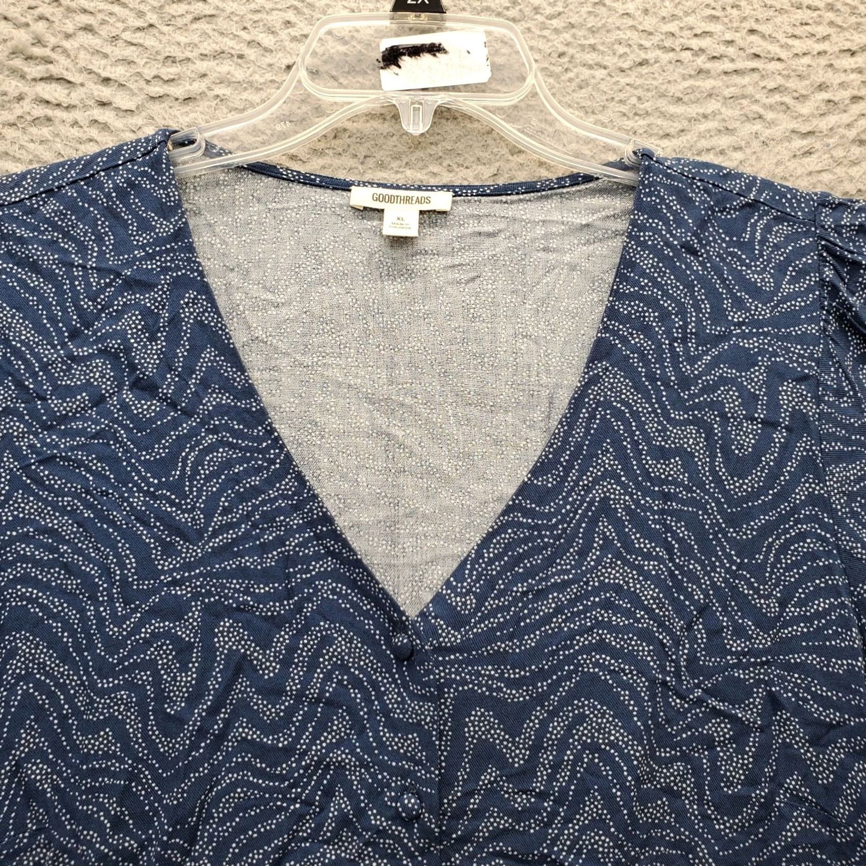 Vintage Goodthreads Blouse Womens Size XL Multi Short Sleeve V Neck Button Front Size XL / US 12-14 / IT 48-50 - 4 Thumbnail