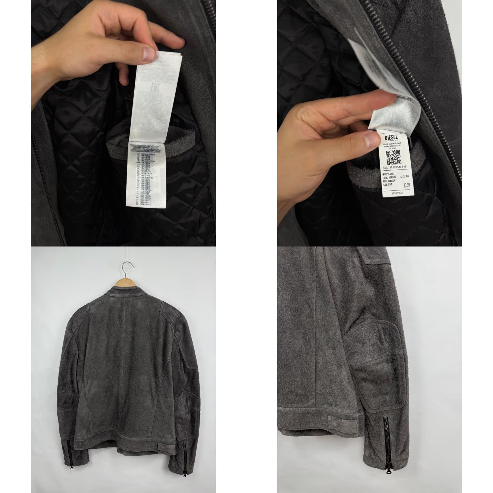 Diesel Diesel Leather Bike Jacket Men's Regular Size 50 Gray Suede Cowhide Made in Italy 50 Biker Size US M / EU 48-50 / 2 - 11 Thumbnail