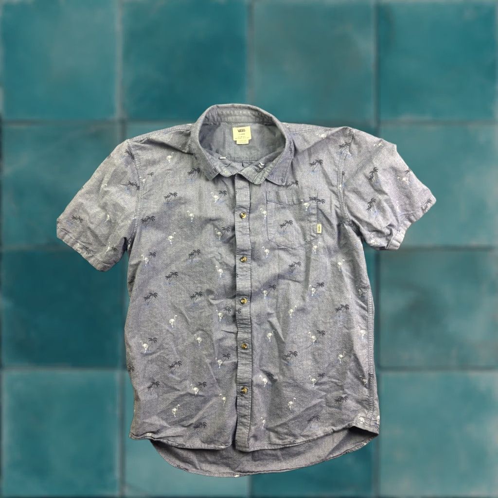 Vans VANS Button Down Shirt Mens XL Blue Flamingo Palm Tree Tropical Short Sleeve Shirt Size US XL / EU 56 / 4 - 1 Thumbnail