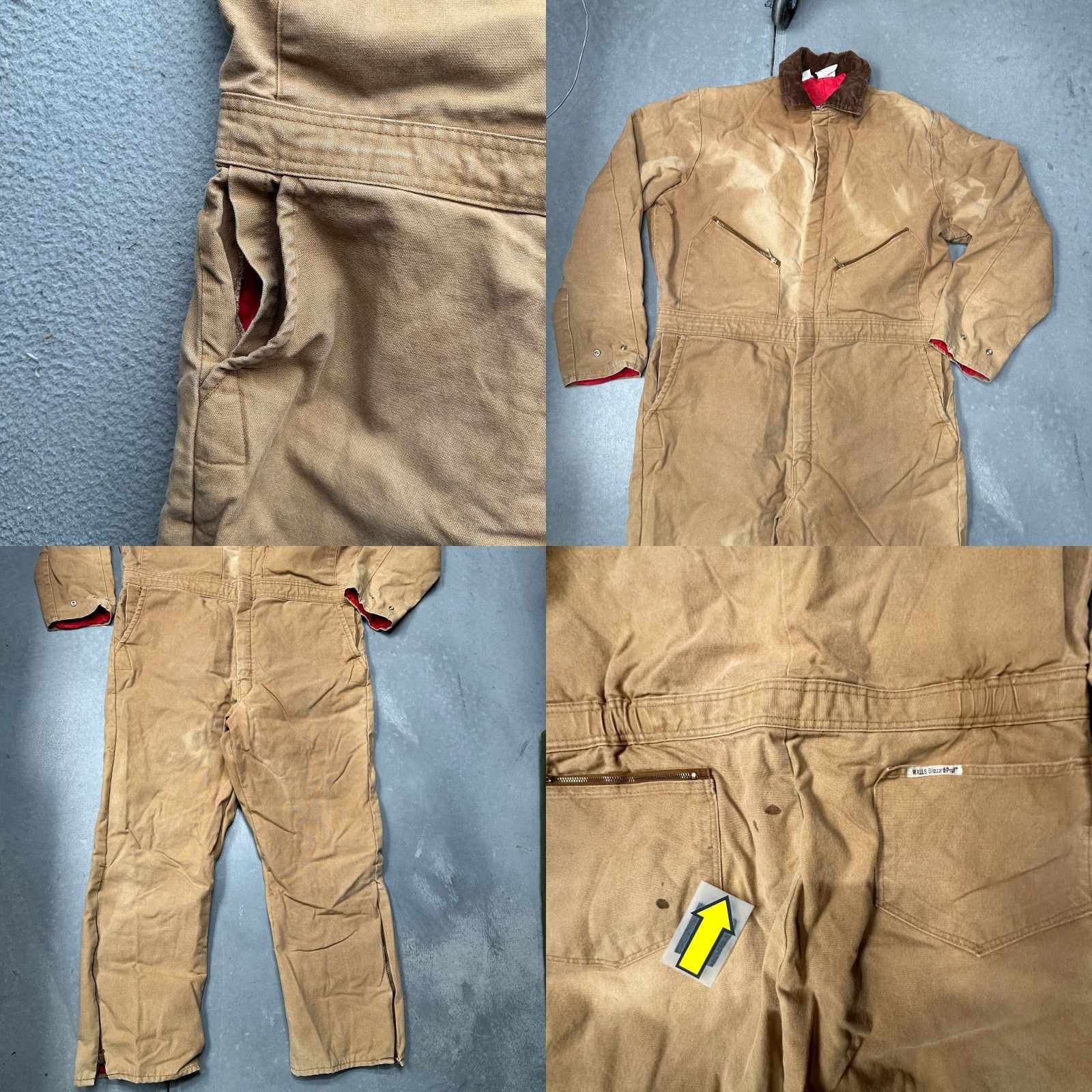 Walls VINTAGE Walls Blizzard Pruf Duck Canvas Quilted Lined Coveralls Mens XL Tall 46-48 30" Inseam Brown Mens XL Tall Brown Overalls Size US 44 / EU 60 - 9 Thumbnail