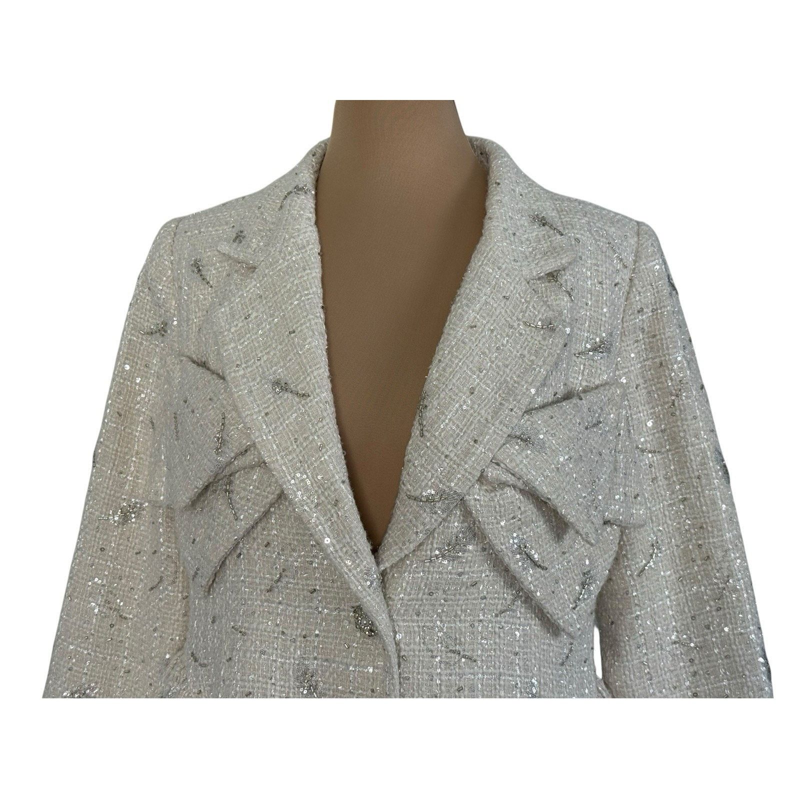 Other MARIE ELIE Ivory Tweed Bow Coat Lace Rhinestones Beaded Sz L Size L / US 10 / IT 46 - 4 Thumbnail