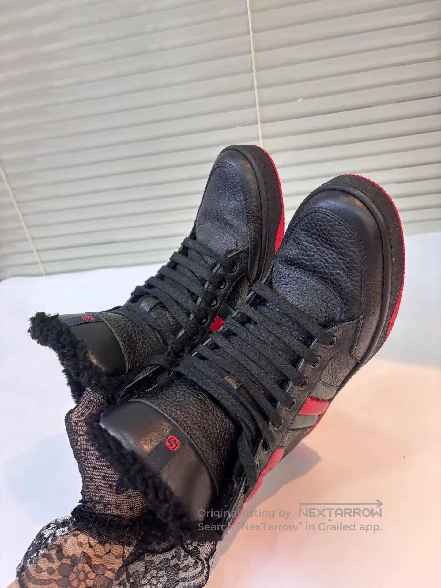 Gucci Gucci Black Leather Lamb Wool Sneakers. Size US 5 / IT 35 - 7 Thumbnail