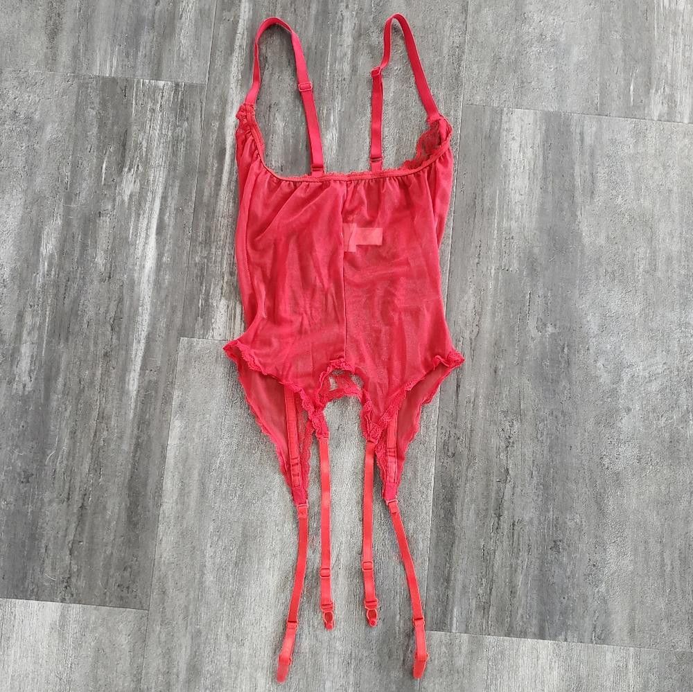 Designer Red Vintage Fredericks Lingerie Laced Bustier w/Garter Size ONE SIZE - 5 Thumbnail
