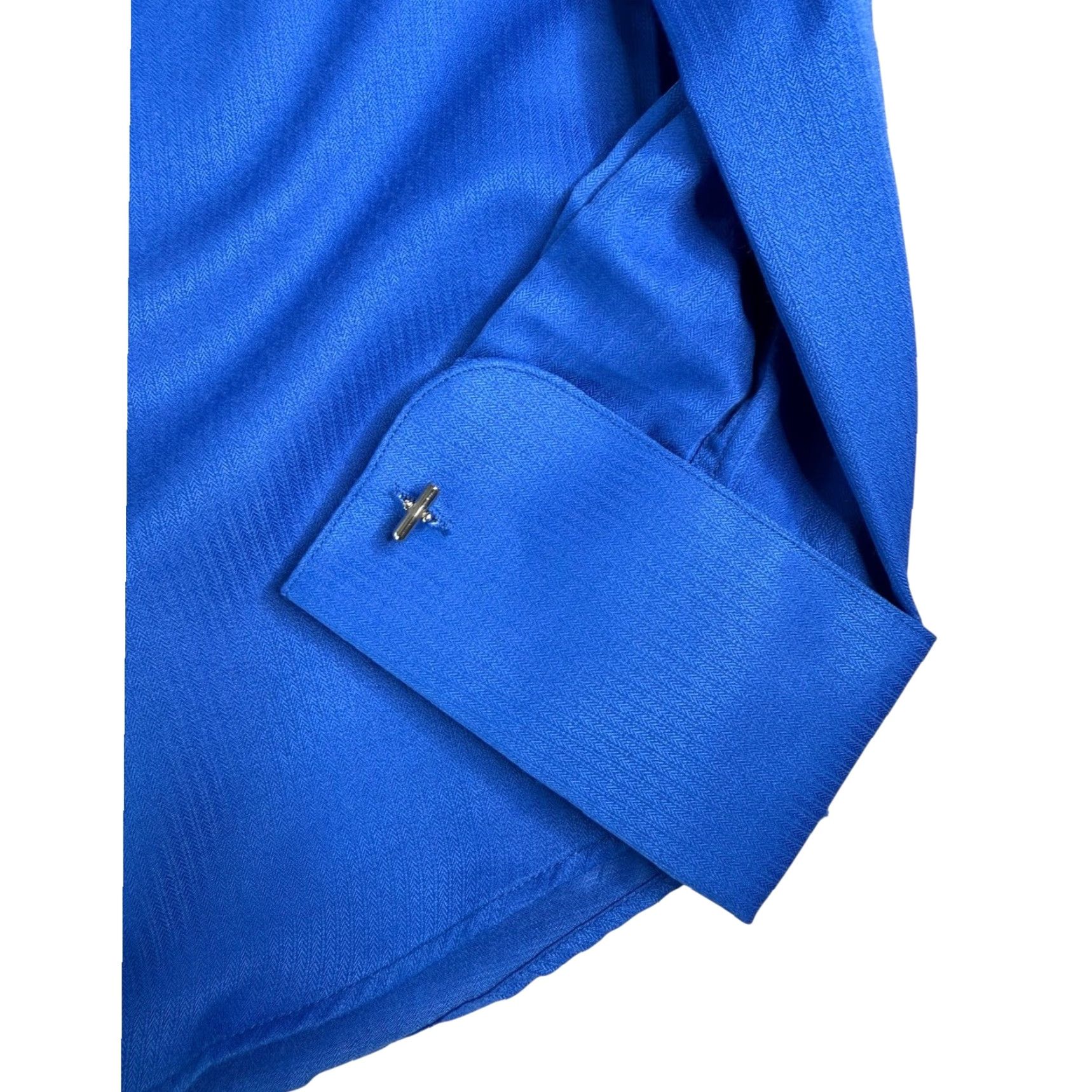 Vintage Bruno Conte Dress Shirt Herringbone Long Sleeve Blue 16.5 Regular Cuff Links French Collar Men’s Dress Shirt Size 46R - 5 Thumbnail