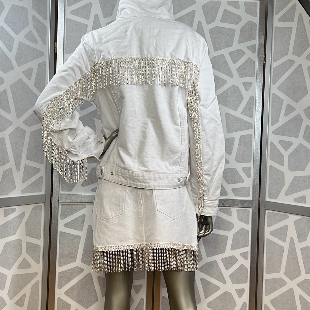 BLANKNYC Blank NYC White Denim Rhinestones Fringe Jacket NWT S Size S / US 4 / IT 40 - 2 Thumbnail