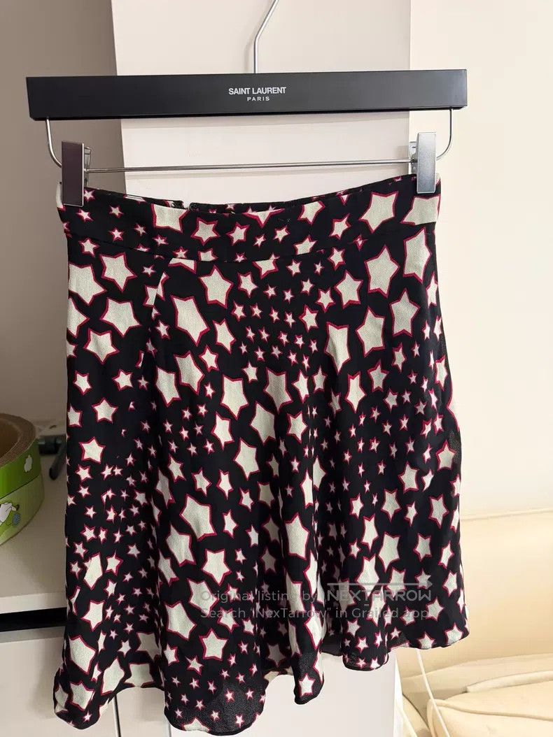 Saint Laurent Paris Saint Laurent Paris Mulberry Silk Star Printed Midi Skirt Size 35" - 1 Thumbnail