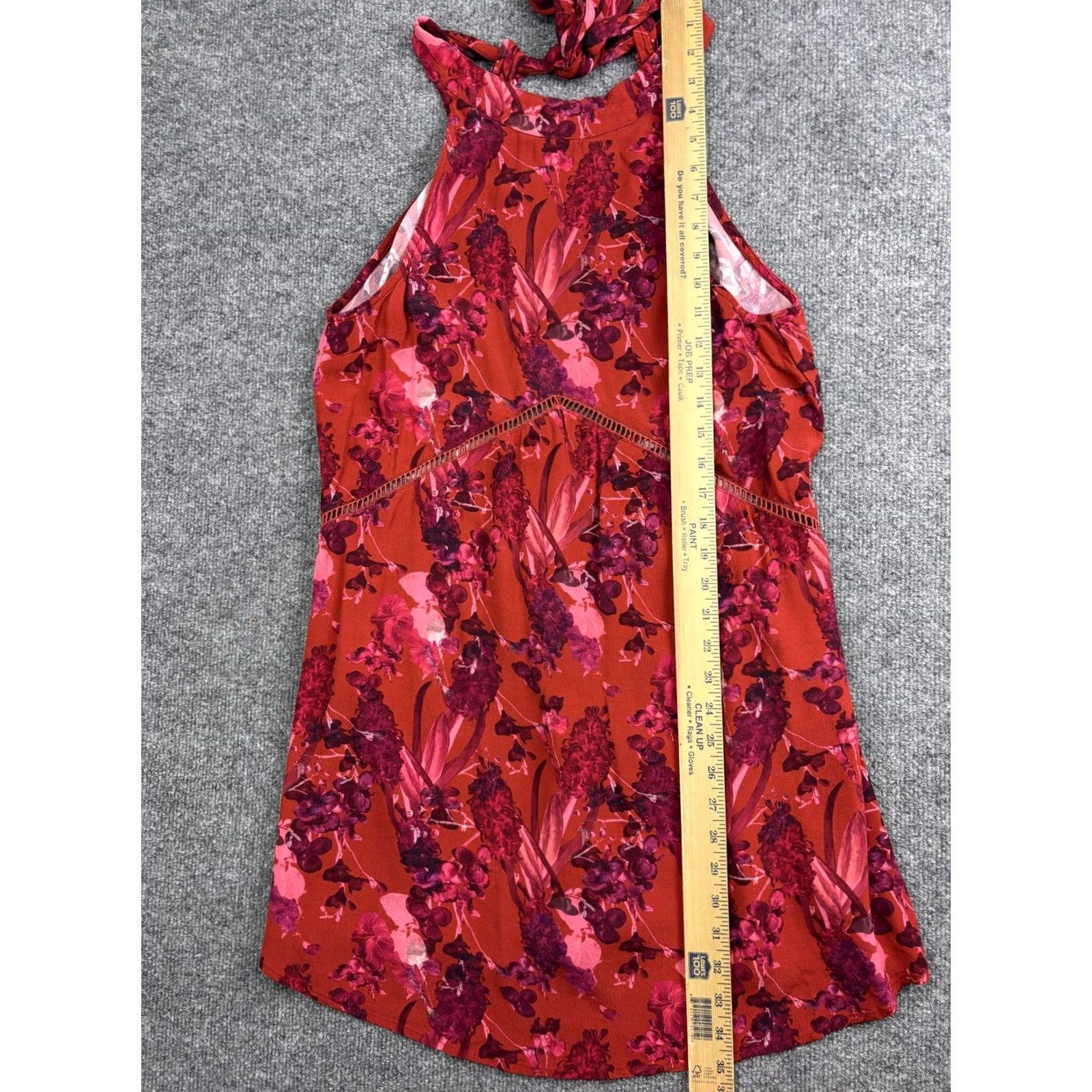 Beach Riot VINTAGE Beach Riot Dress Womens Small Red Pink Floral Halter Tie Neck Open Back Rayon Size S / US 4 / IT 40 - 3 Thumbnail