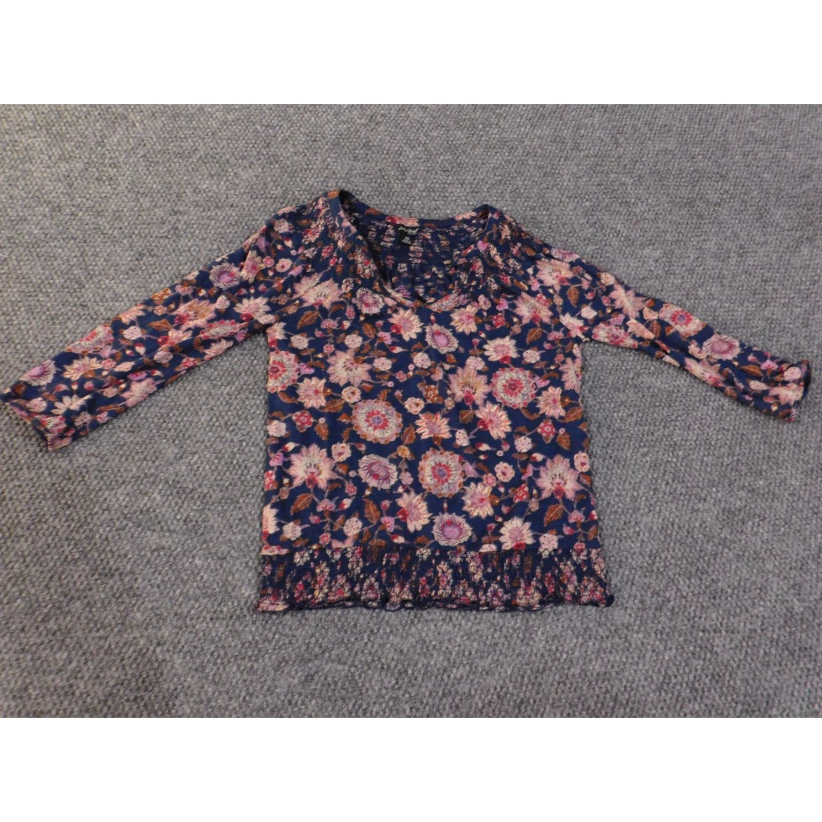 Lucky Brand Lucky Brand Blouse Top XS Women Blue Geometric Floral Knit Cotton Viscose Stretch Casual Regular Modern Classic Size XS / US 0-2 / IT 36-38 - 2 Thumbnail