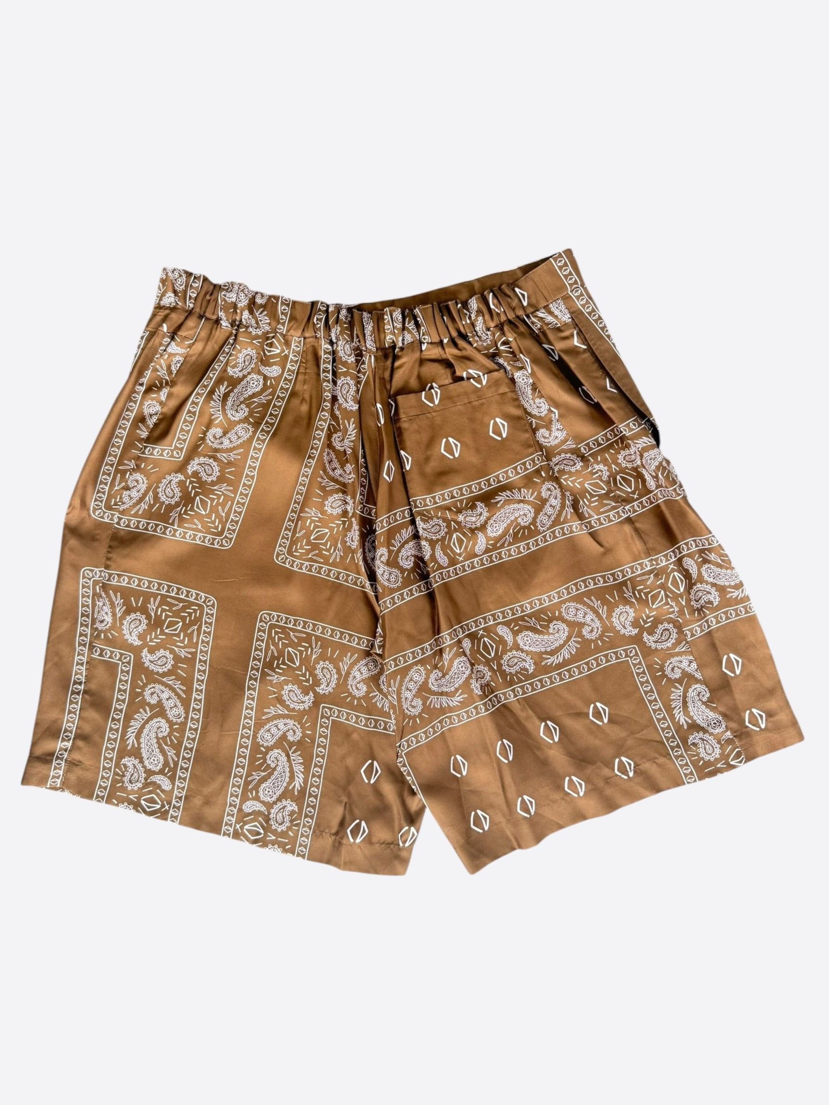 Dior Cactus Jack Brown & White Diamond Bandana Print Silk Shorts Size US 40 / EU 56 - 2 Thumbnail