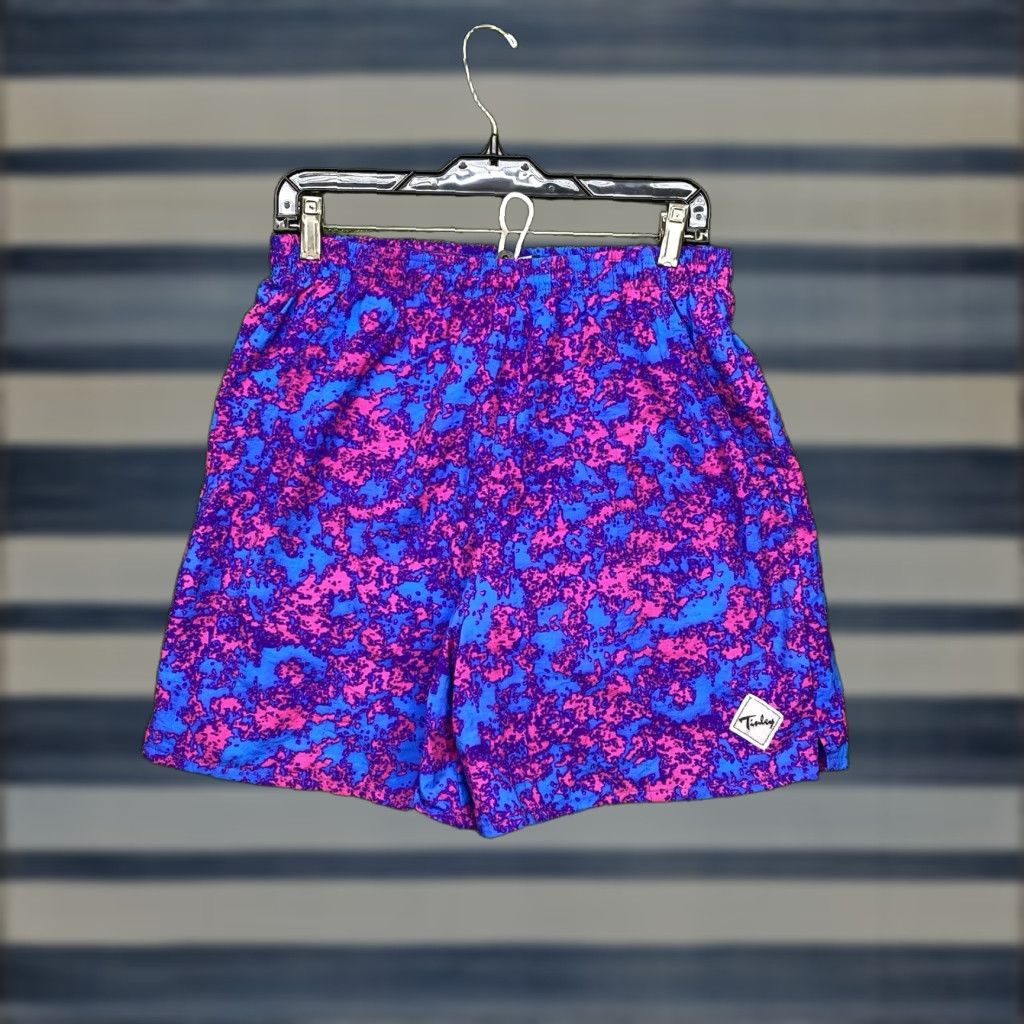 Vintage Tinley Navy Blue Trunks Mens Large Geometric Nylon 80s 90s Y2K Swim Shorts Athletic Size US 33 - 1 Thumbnail