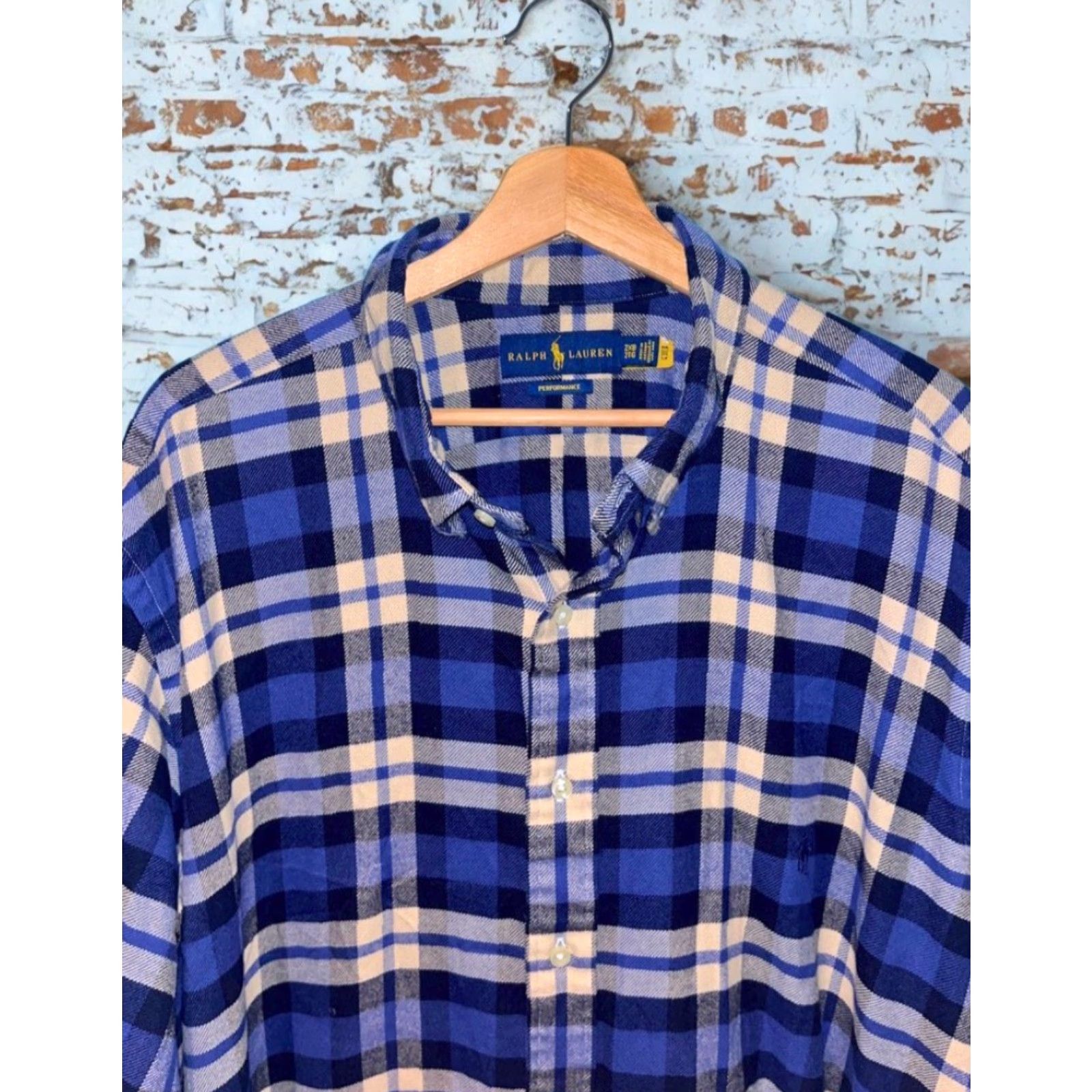 Polo Ralph Lauren Polo Ralph Lauren Button-Down Shirt Plaid Brushed Cotton Flannel 2XB Big & Tall Blue/Navy/Cream Plaid Classic Button Up Mens Size US XXL / EU 58 / 5 - 2 Thumbnail