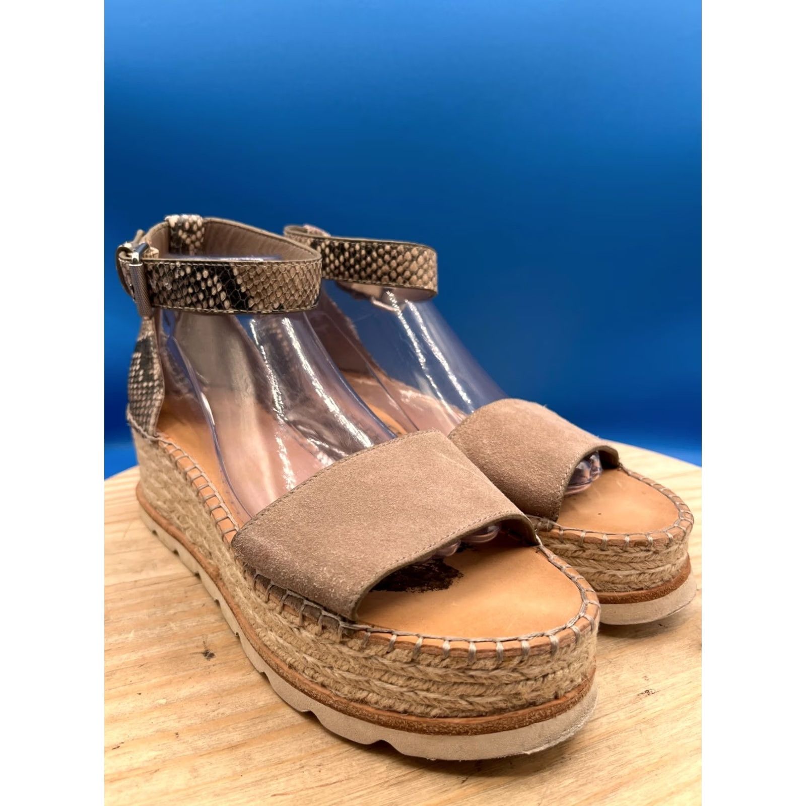 Dolce Vita Dolce Vita Sandals Womens 10 Espadrille Brown Suede Snake Print Open Toe Wedge Size US 8 / IT 38 - 3 Thumbnail