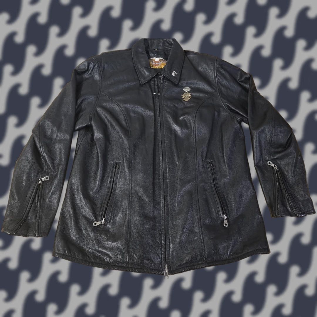 Harley Davidson VINTAGE Harley-Davidson Jacket Womens 1W Black Leather Biker HOG Pins Bar Shield Logo Size XL / US 12-14 / IT 48-50 - 1 Thumbnail