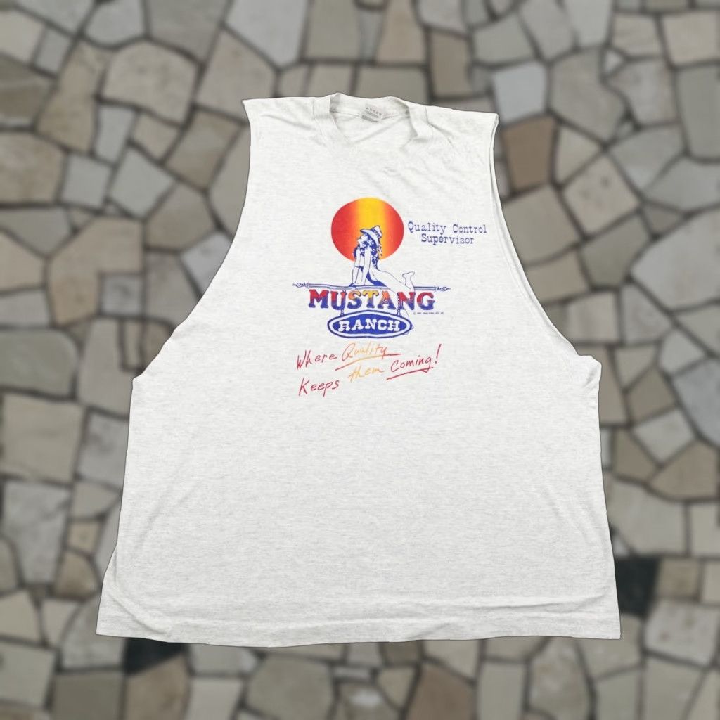 VINTAGE Mustang Ranch Shirt Mens XL Gray Cutoff Sleeveless Muscle Tank 90s