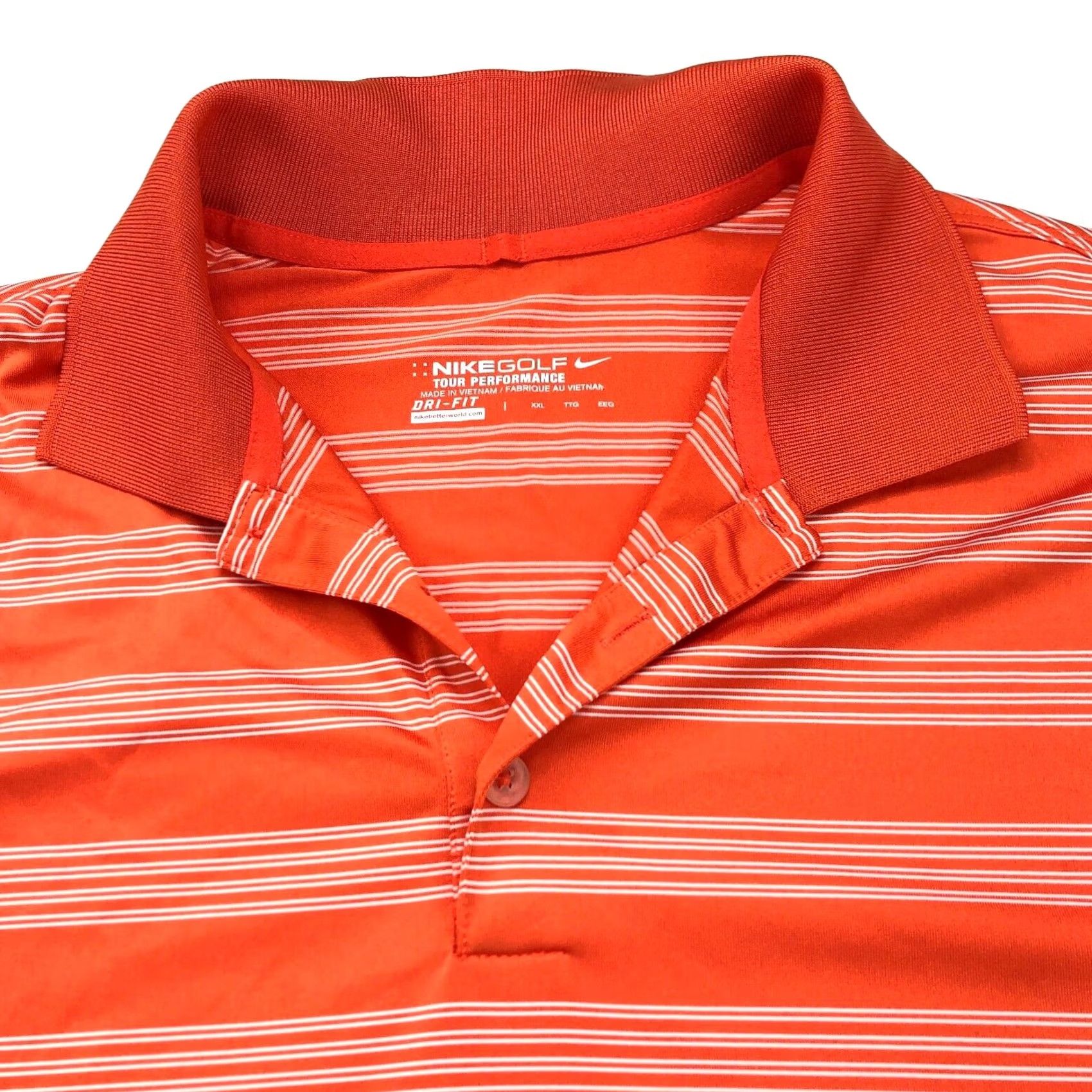 Nike VINTAGE Nike XXL TOUR PERFORMANCE Dri Fit Golf SS Button Polo Striped Shirt Orange MINT Size US XXL / EU 58 / 5 - 2 Thumbnail