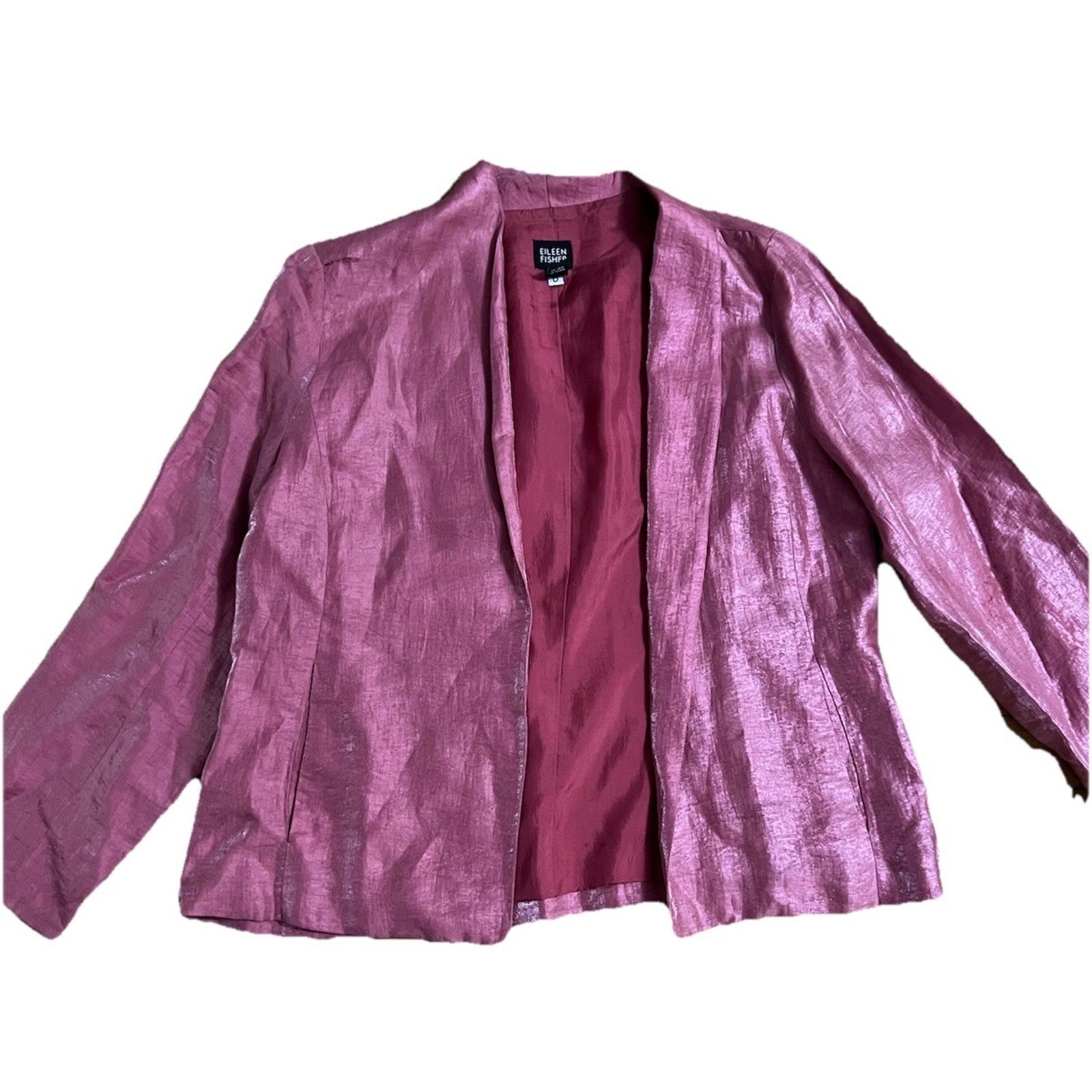 Eileen Fisher Eileen Fisher Metallic Jacket Rose Pink Small A001708 Size S / US 4 / IT 40 - 1 Thumbnail