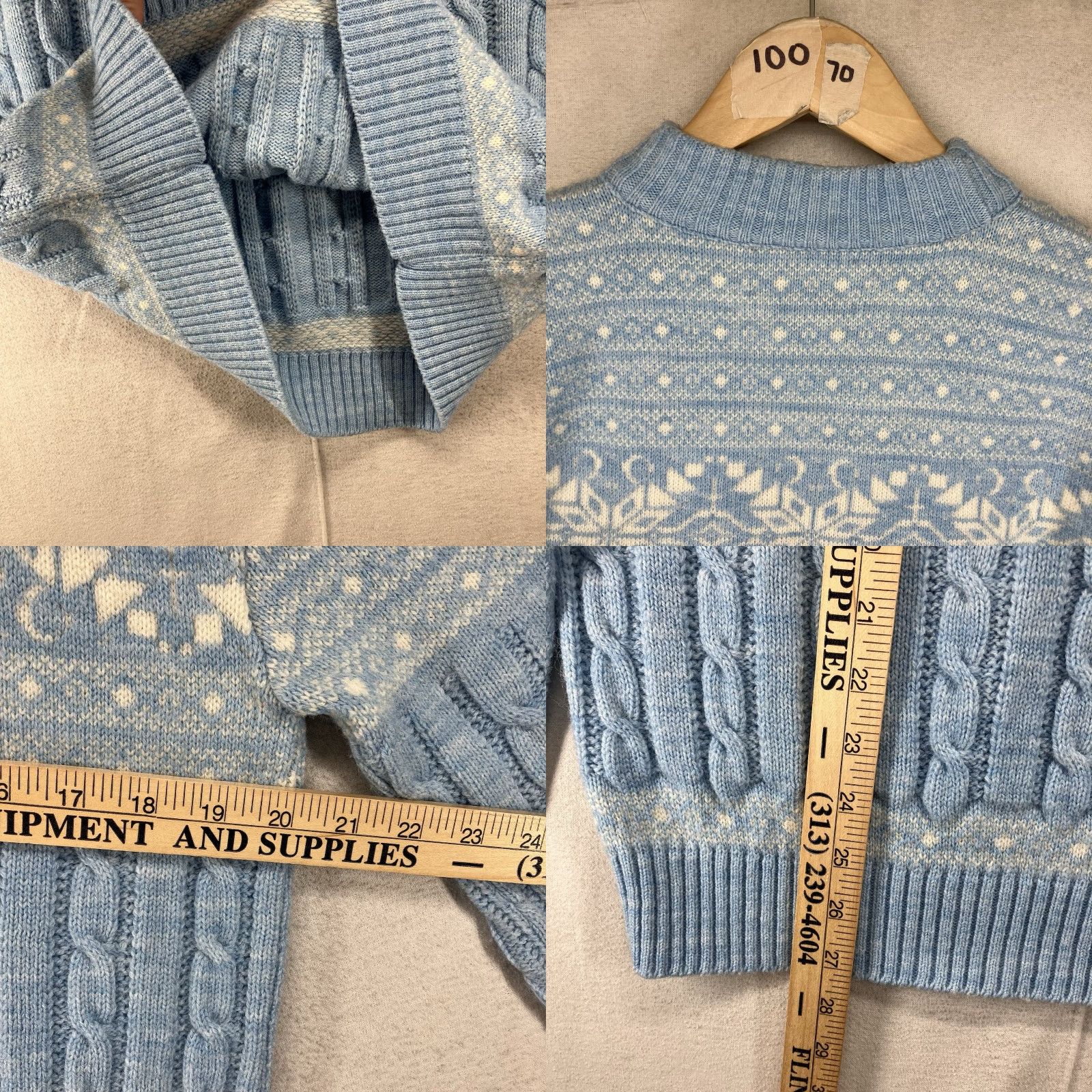 Jantzen VINTAGE Jantzen Sweater Women L Powder Blue Mixed Knit Snowflakes EUC Size L / US 10 / IT 46 - 9 Thumbnail