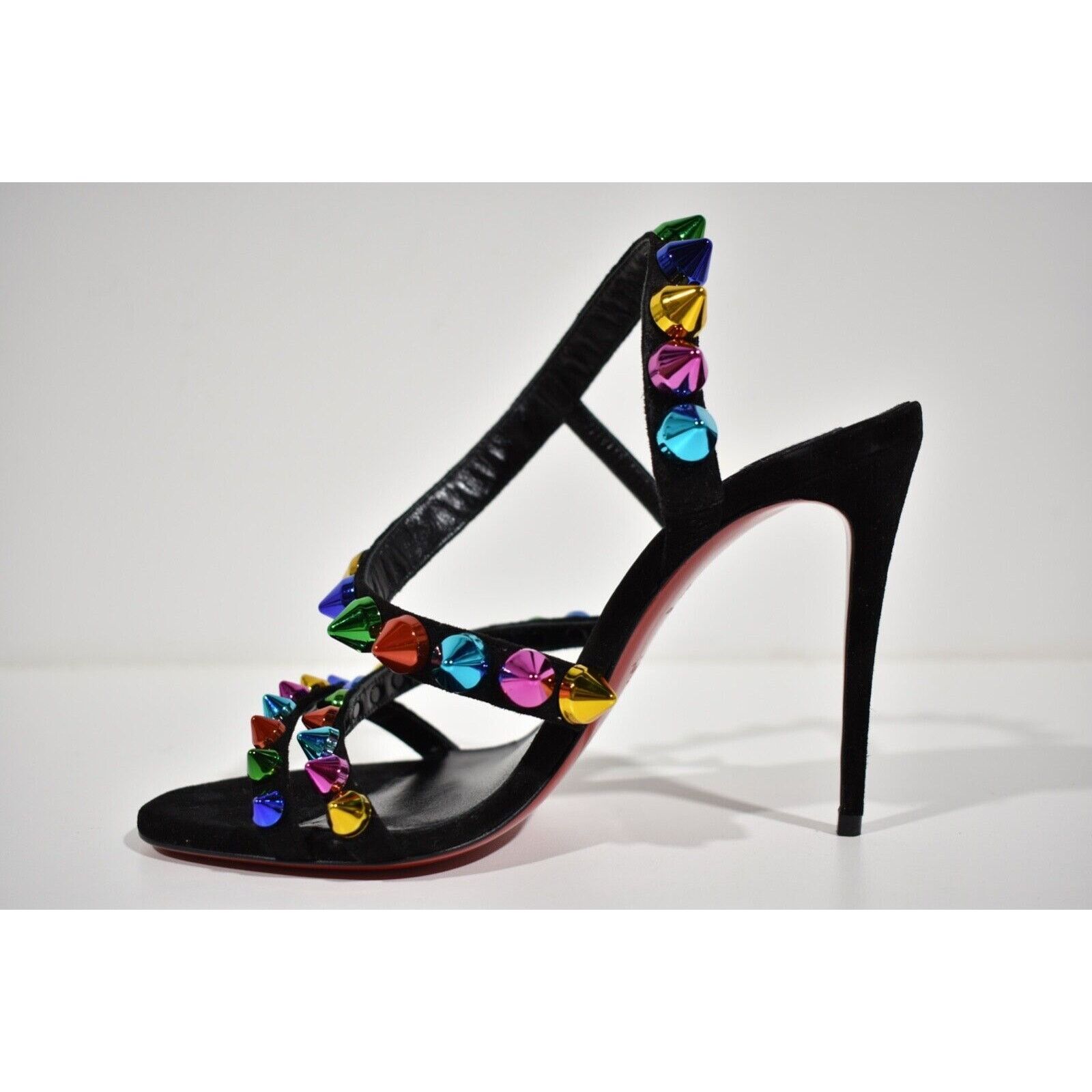 Christian Louboutin Spikita Strap 100 Black Suede Strappy Sandal Heel Pump 38 Size US 8 / IT 38 - 7 Thumbnail