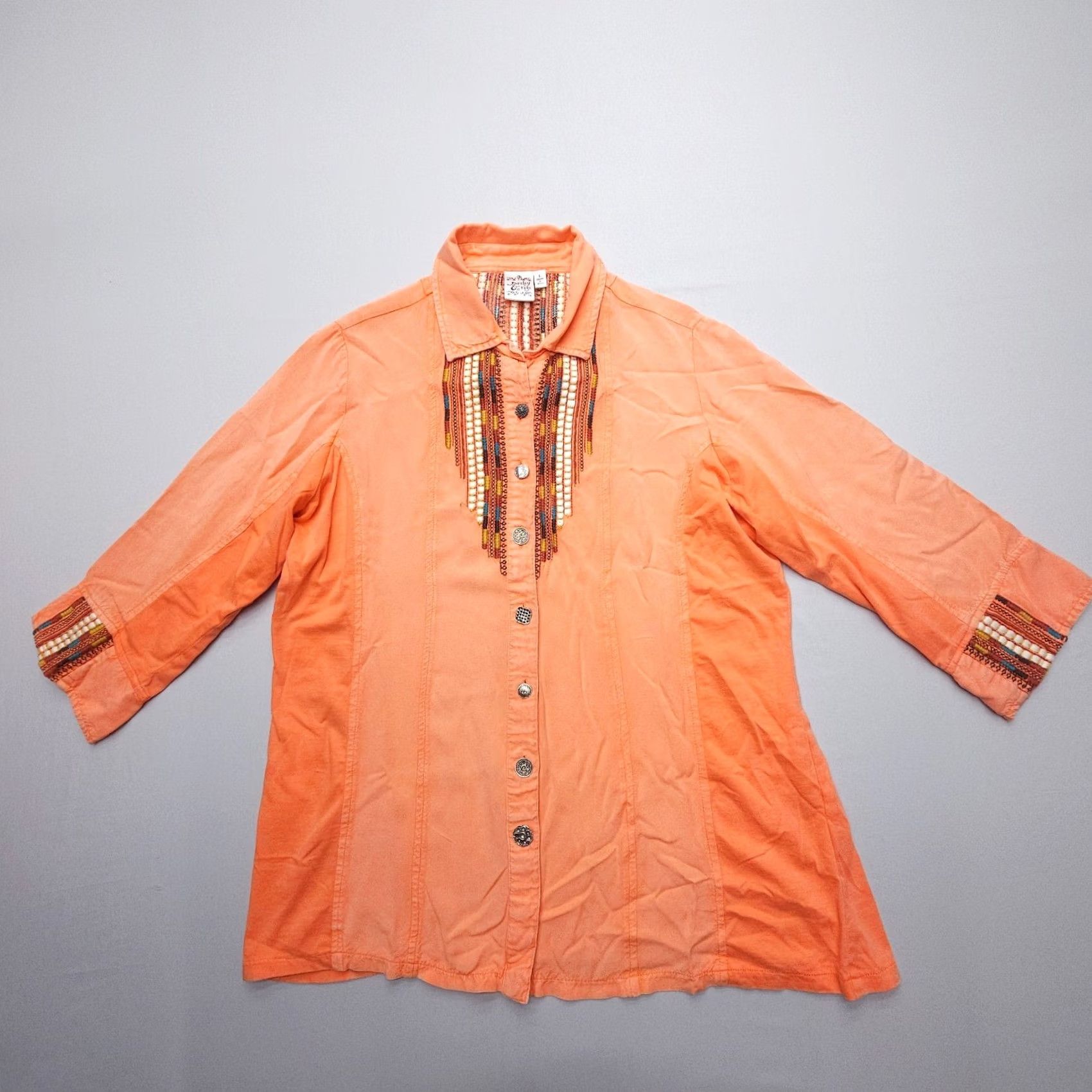 Native Parsley & Sage Blouse Shirt Womens L Orange Geometric Embroidered Bohemian Western 3/4 Sleeve Casual Shirt Mens? Size L / US 10 / IT 46 - 2 Thumbnail