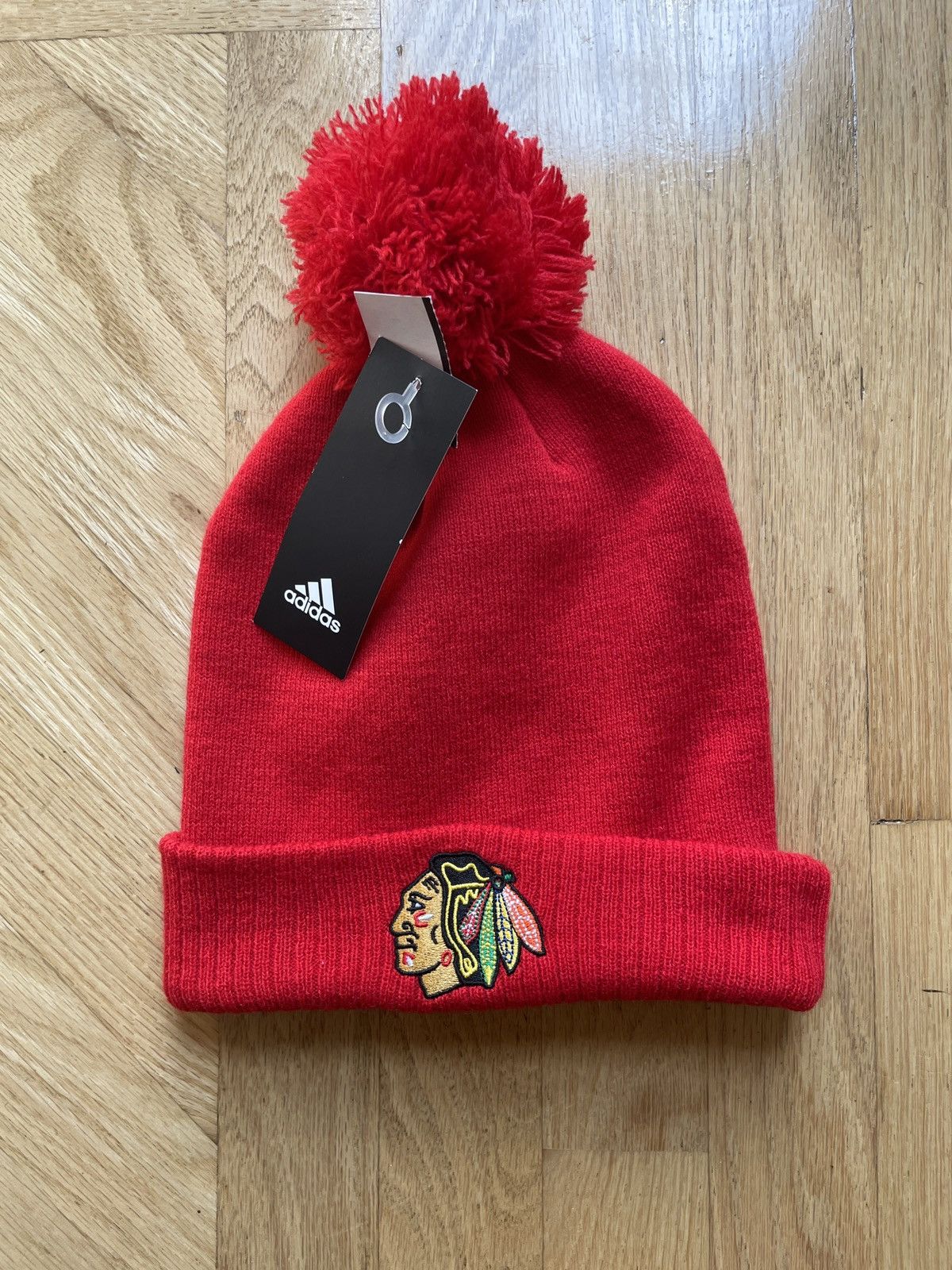 Adidas Adidas Chicago Blackhawks Embroidered Cuffed Knit Pom Beanie Size ONE SIZE - 1 Thumbnail