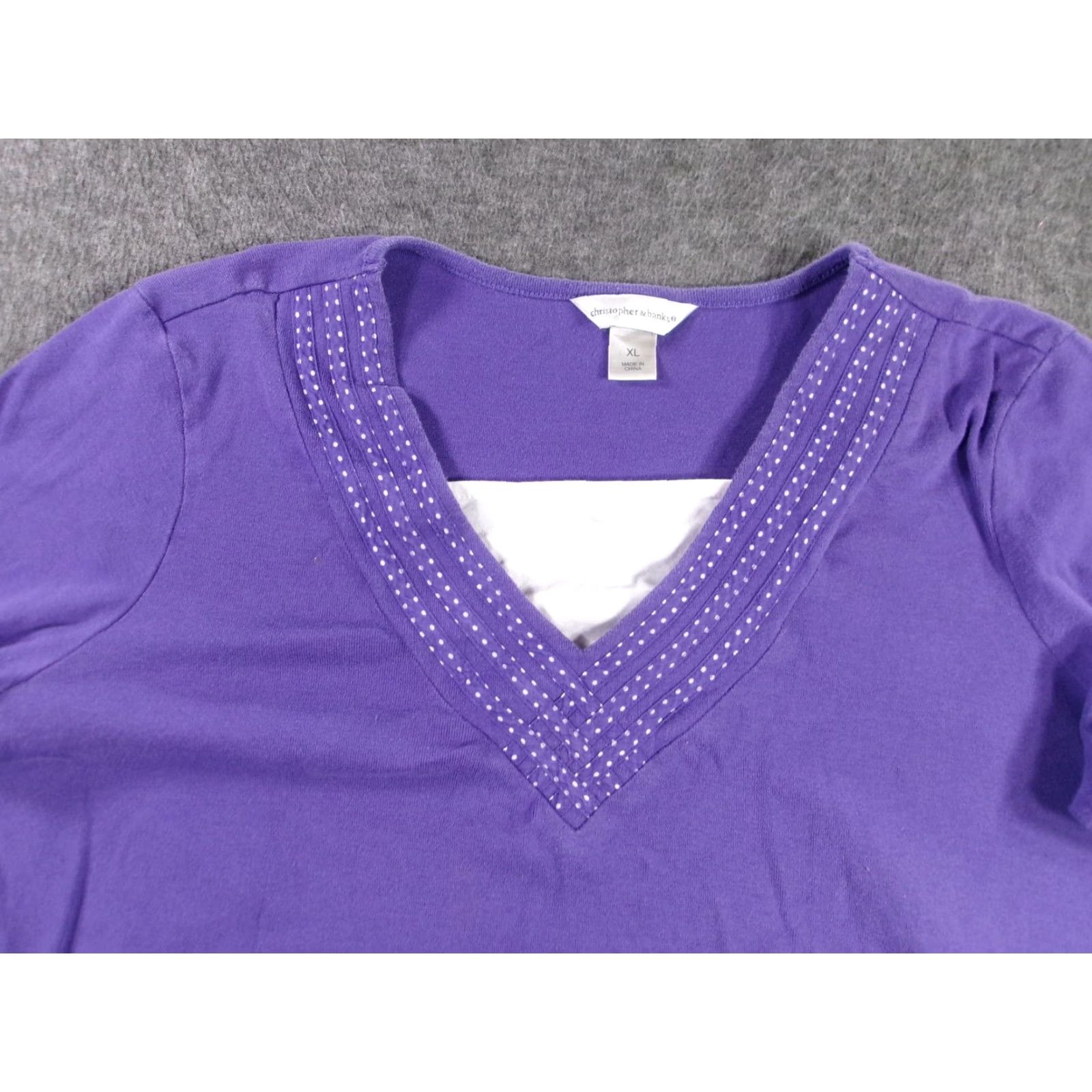 Vintage Christopher Banks Top Womens XL Purple V-Neck Embellished Rhinestone Blouse, 100% Cotton, 3/4 Sleeve, Classic Fit, Vintage: No, Adults Women Size XL / US 12-14 / IT 48-50 - 2 Thumbnail