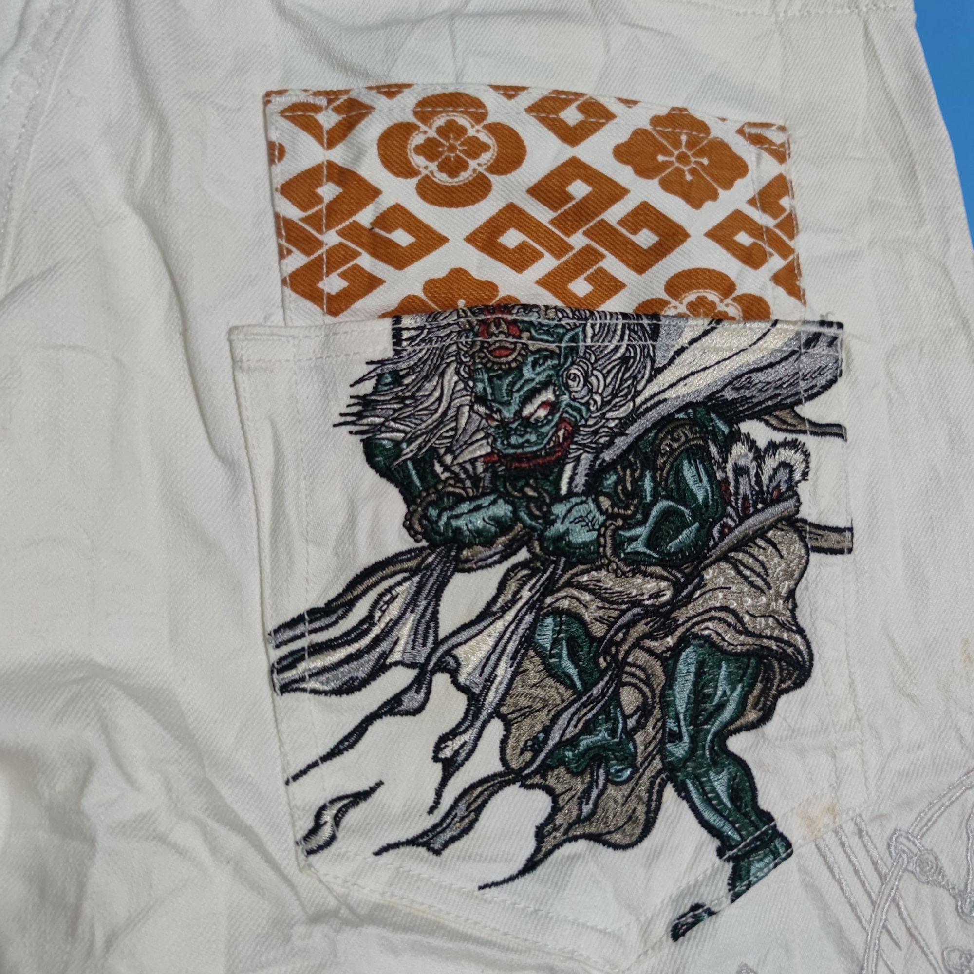 Japanese Brand Y2K Japanese Brand KaraKuri Tamashii Embroidered Denim Pants Size US 37 - 3 Thumbnail