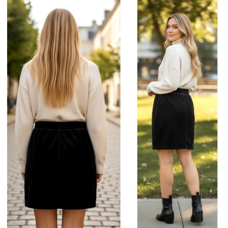 Lands' End Lands End Black Corduroy Skirt Medium 10-12 Elastic Stretch Size 33" - 3 Thumbnail