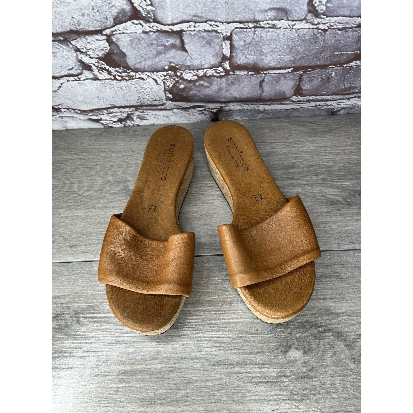 Sundae School Sundance Brown Leather Tan Wedge Cork Platform Sandals Slide Size US 6 / IT 36 - 1 Thumbnail