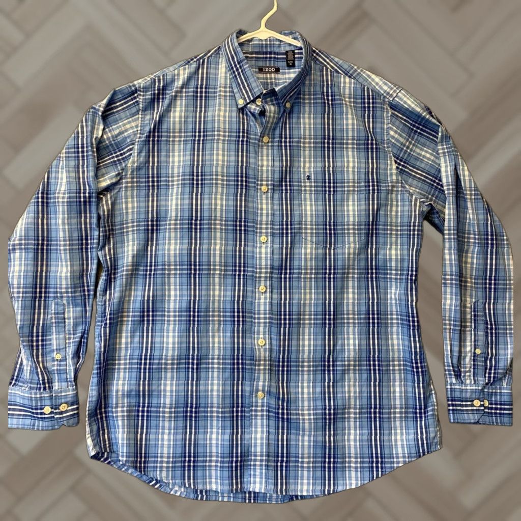 Izod Izod Tucker Shirt Plaid Button-Up Long Sleeve Blue XL Classic Fit Mens Size US XL / EU 56 / 4 - 1 Thumbnail