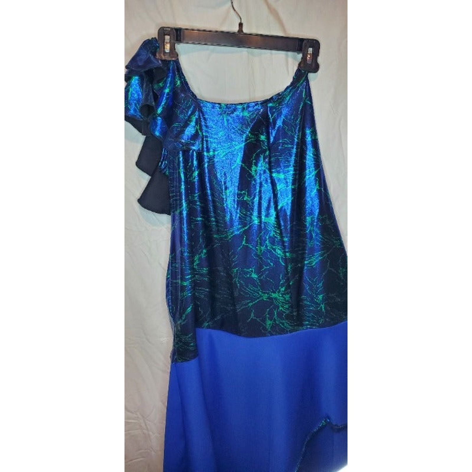 Handmade Metallic Blue One-Shoulder Handmade Dress Size 1X Size XXL / US 16-18 / IT 52-54 - 3 Thumbnail