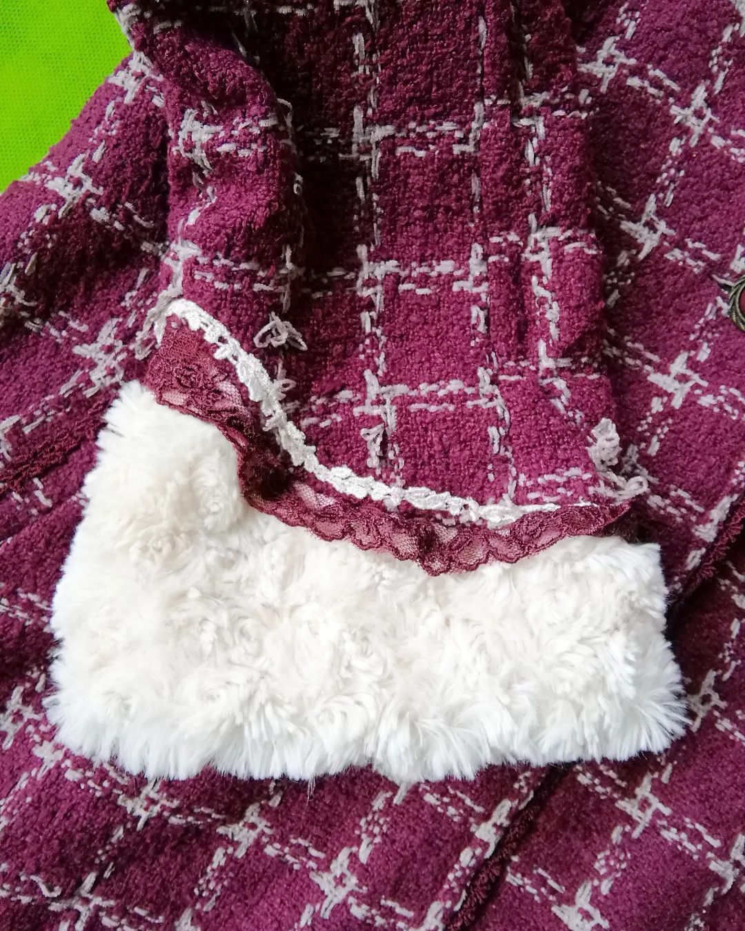 LIZ LISA Axes Femme Tweed Burgundy Lace Fur Cuff Jacket Japan Size S / US 4 / IT 40 - 5 Thumbnail