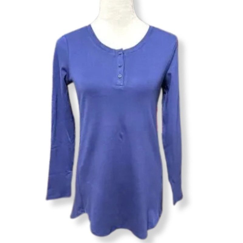 Isaac Mizrahi Isaac Mizrahi Henley T-Shirt Long Sleeve Blue Women's XS NWT Size XS / US 0-2 / IT 36-38 - 1 Thumbnail