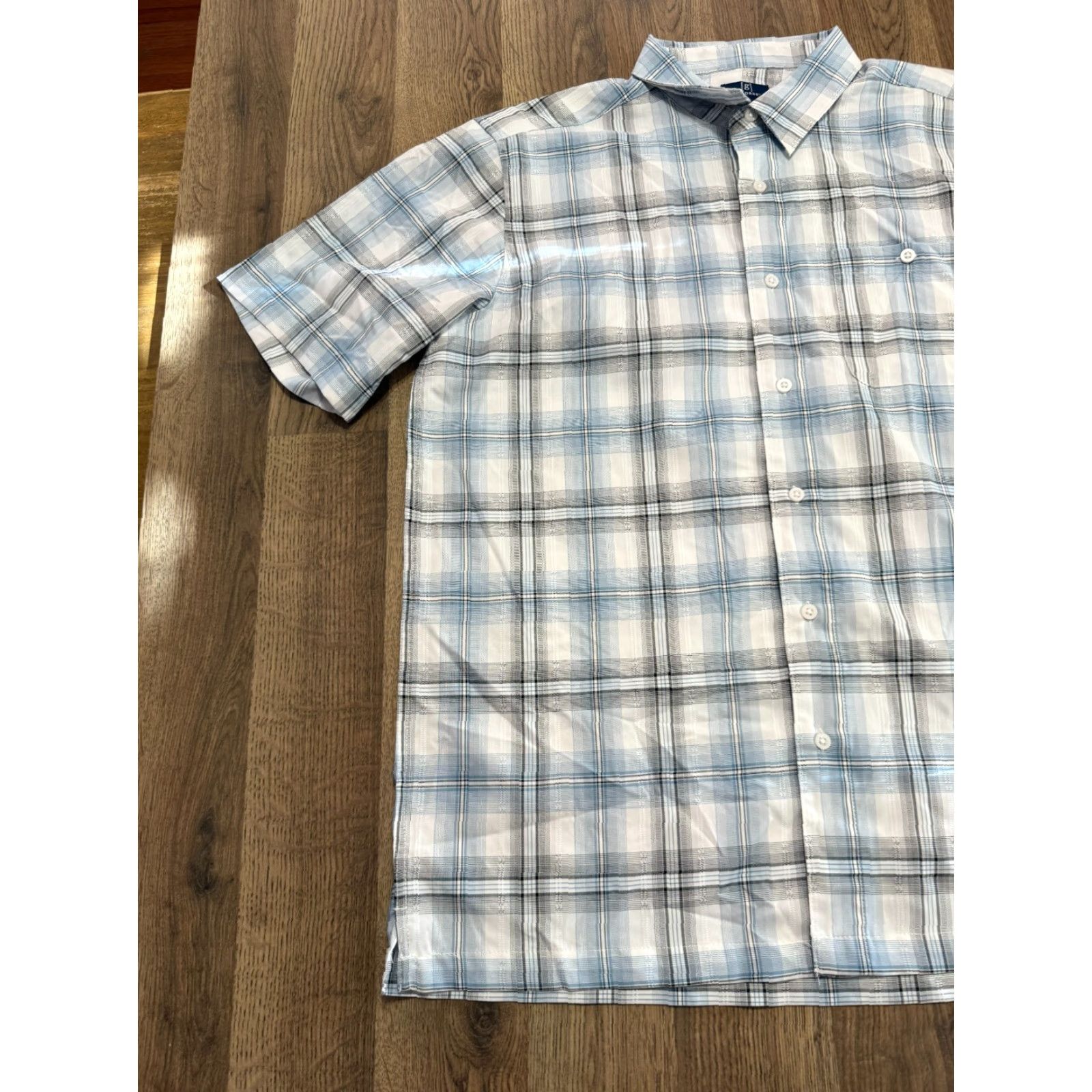 George George Shirt Mens Large Blue White Black Plaid Short Sleeve Button Up Shirt Size US L / EU 52-54 / 3 - 3 Thumbnail
