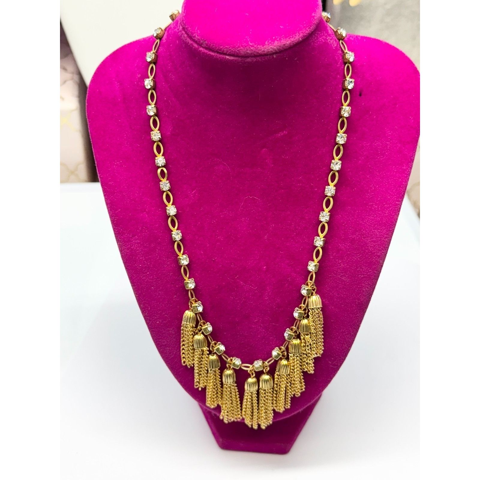 Vintage Vintage rhinestone chain tassel fringe collar necklace Size ONE SIZE - 5 Thumbnail