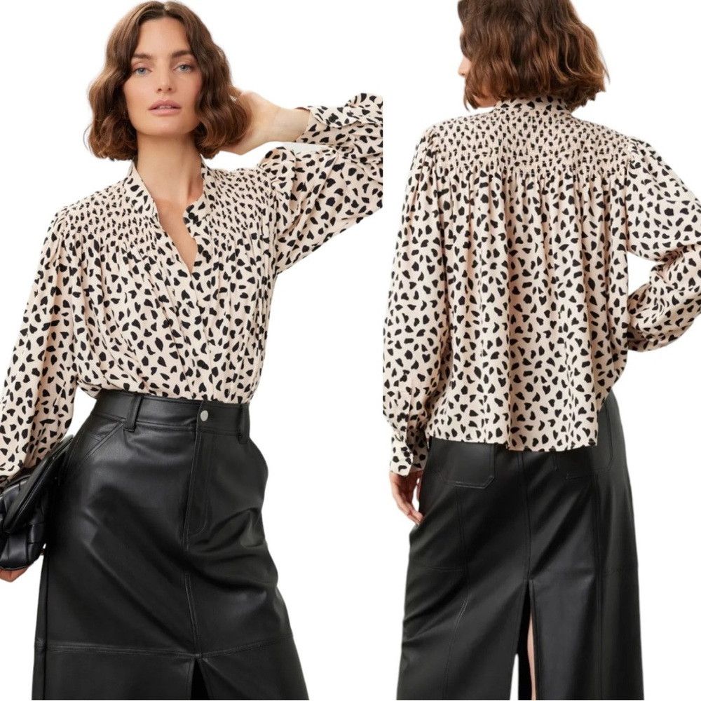 THAKOON THAKOON AL BEIGE COMBO PRINTED SMOCKED TOP WOMEN SIZE XS Size XS / US 0-2 / IT 36-38 - 1 Thumbnail