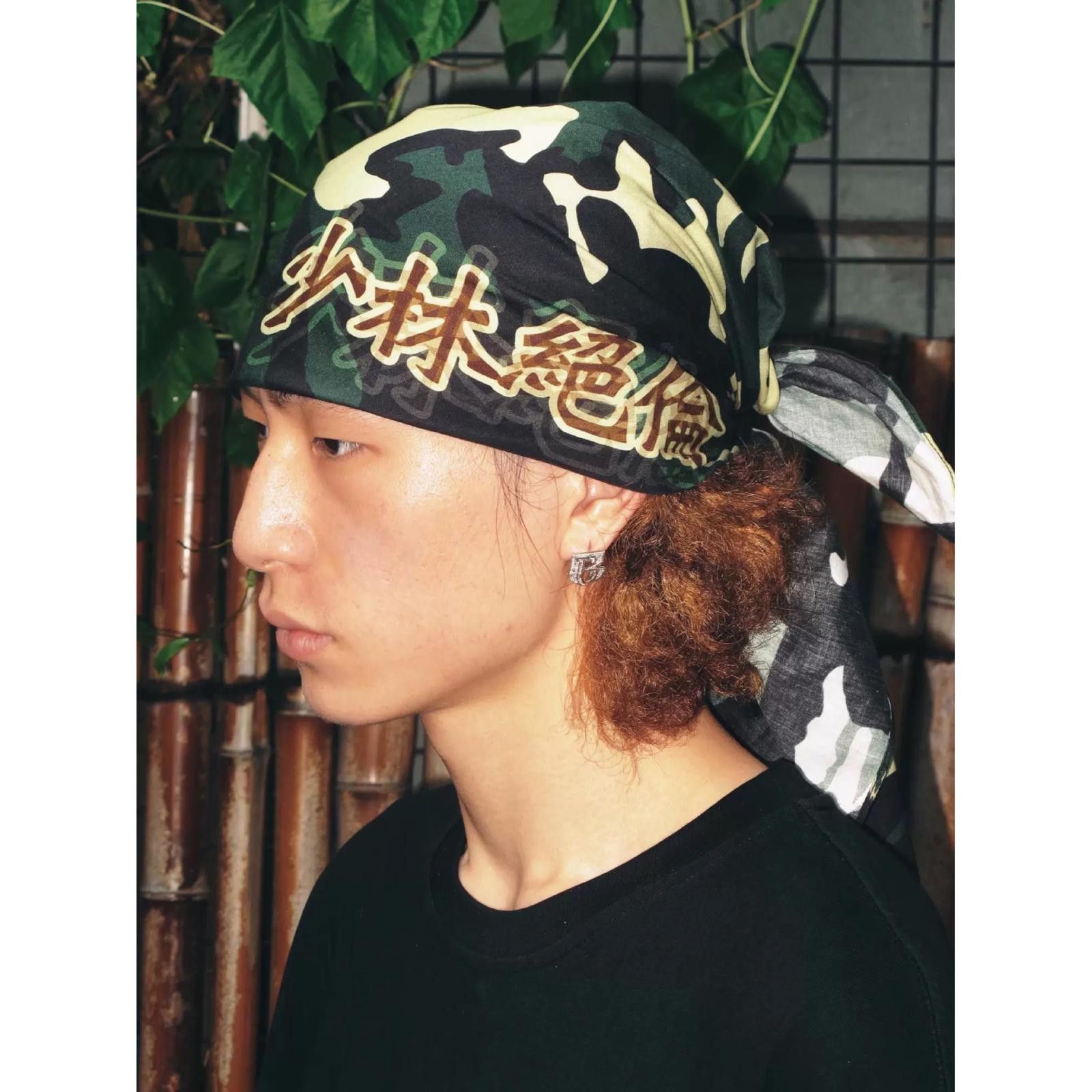 Japanese Brand Y2k Grunge Camo Scarf Bandana “Shǎo lín Jué lún” Graphic OS Size ONE SIZE - 1 Thumbnail