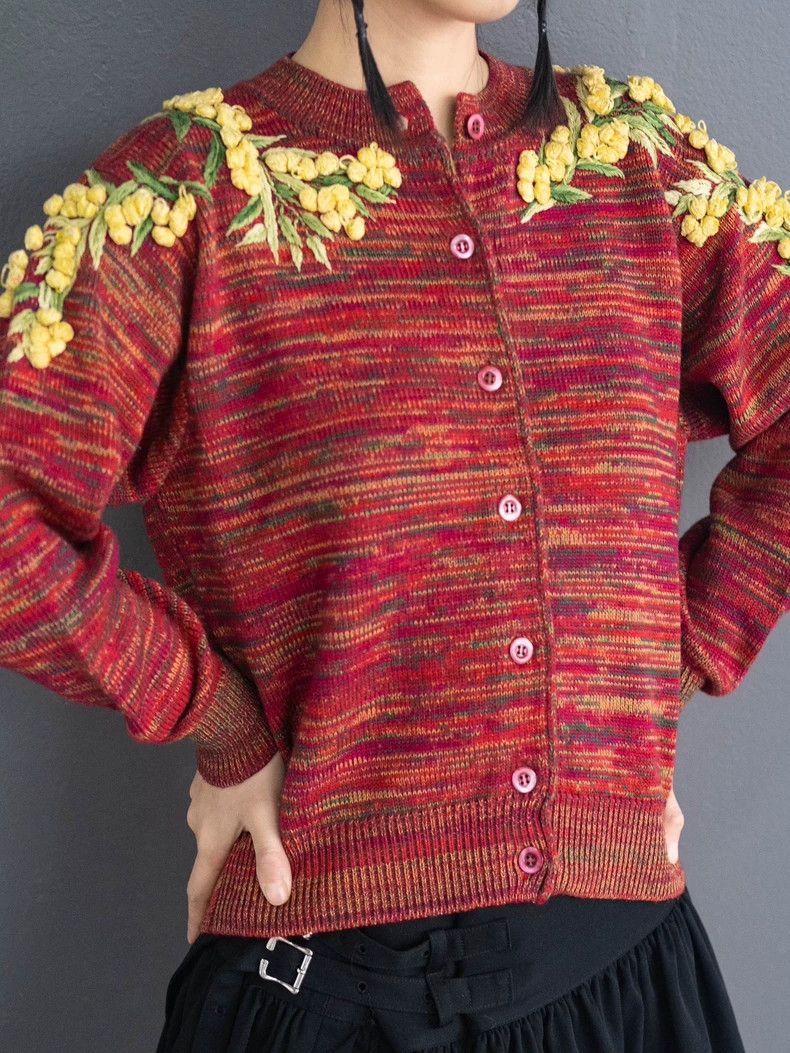 Kenzo KENZO Red yellow velvet knit sweater vintage Size M / US 6-8 / IT 42-44 - 2 Thumbnail