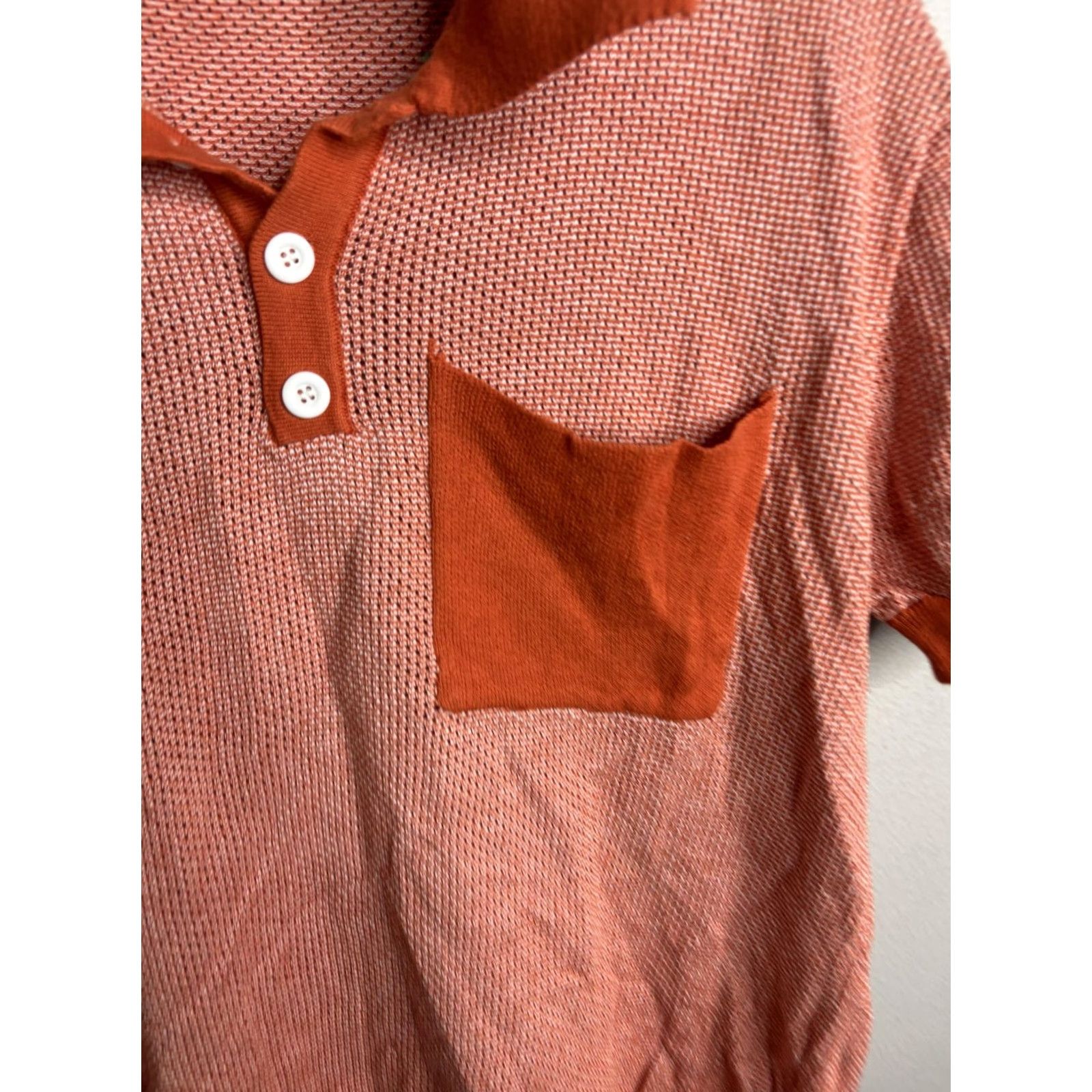 Vintage OXKNITSTOR Polo Shirt Mens Small Orange Textured Knit Short Sleeve Pocket Collar Size US S / EU 44-46 / 1 - 2 Thumbnail