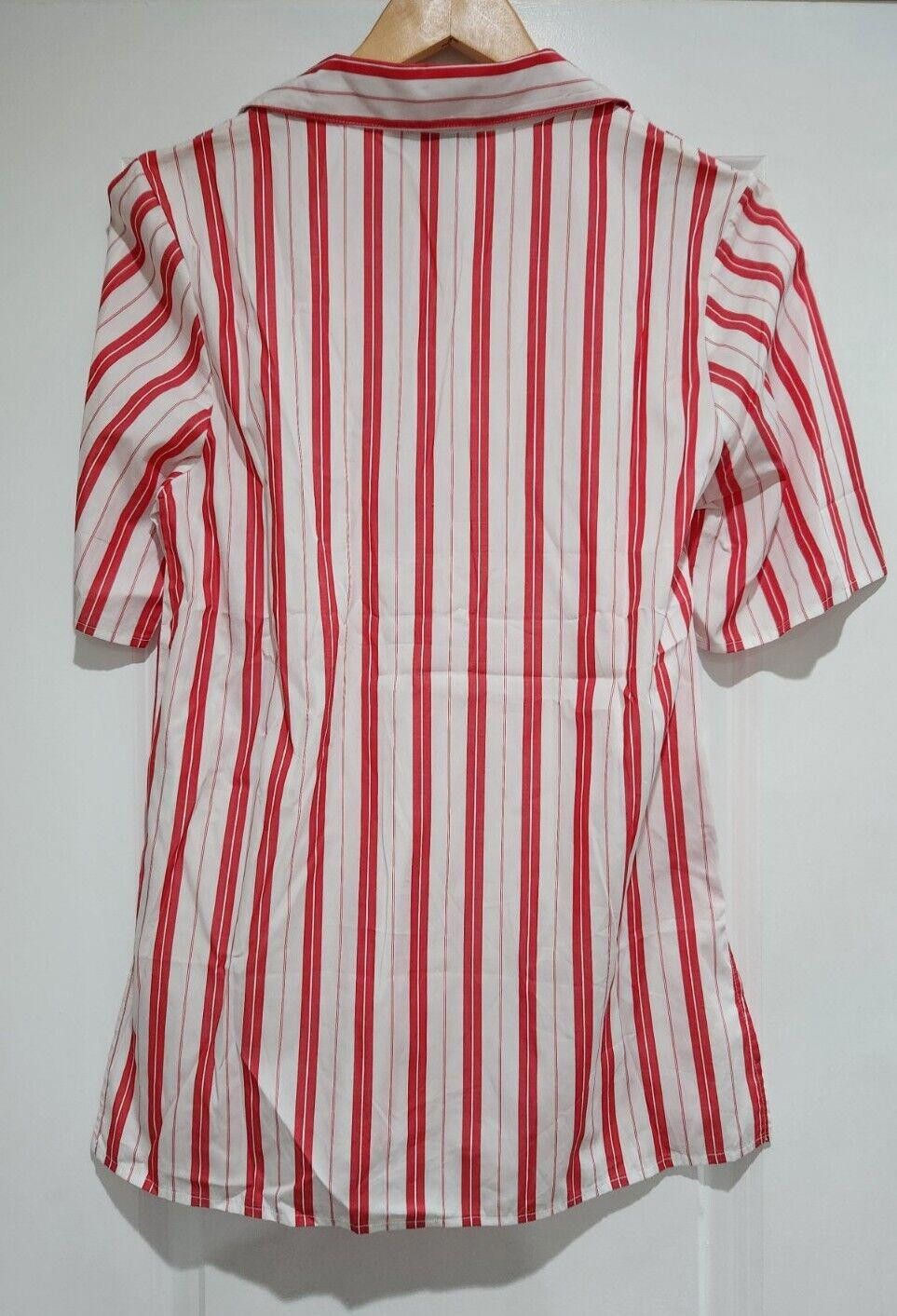 Designer Neiman marcus Harshman Top Small Red White Striped V Neck Size S / US 4 / IT 40 - 2 Thumbnail