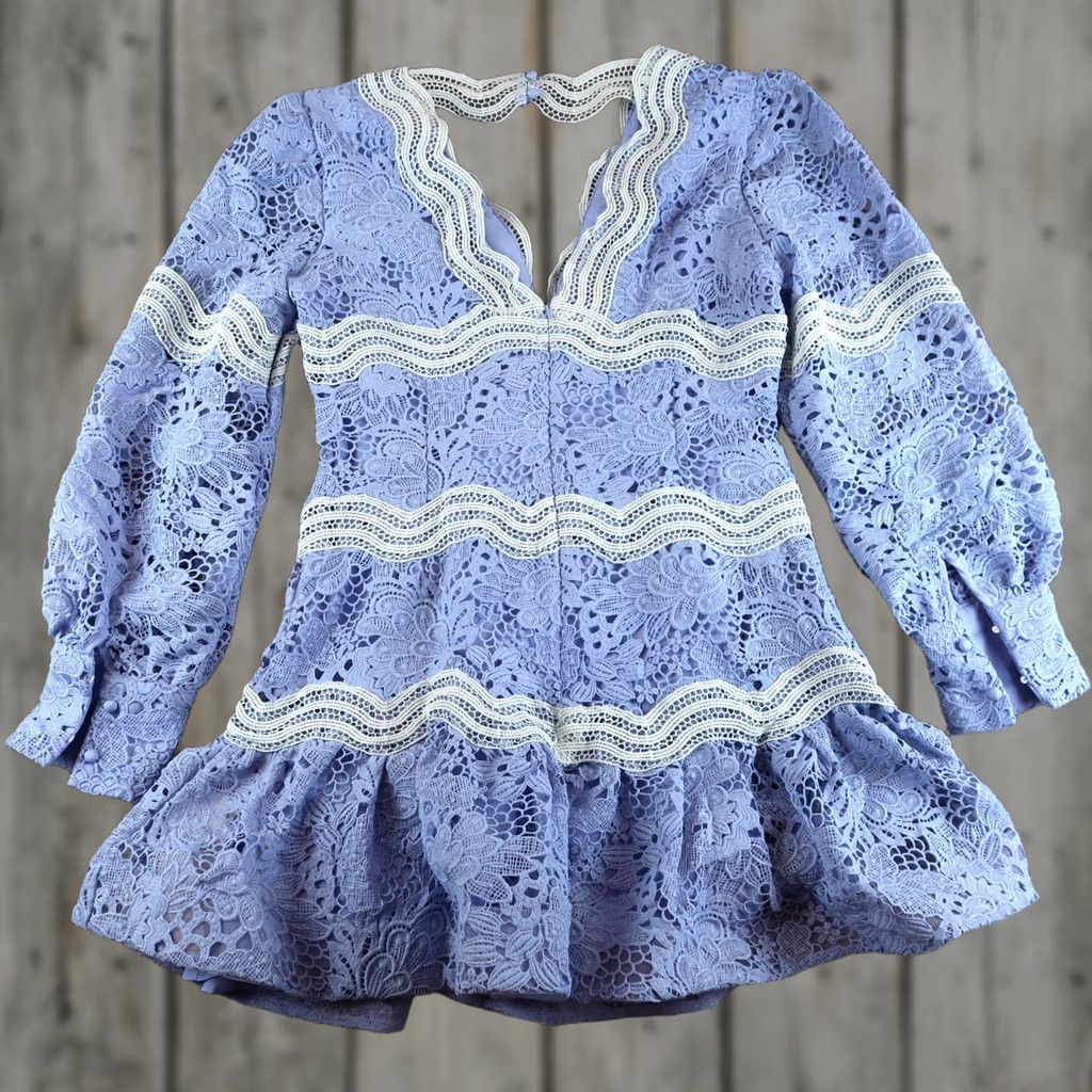 Vintage VINTAGE Gaëlle V-neck floral embroidered mini dress Size L Large Blue NWT MSRP 77 Size L / US 10 / IT 46 - 1 Thumbnail