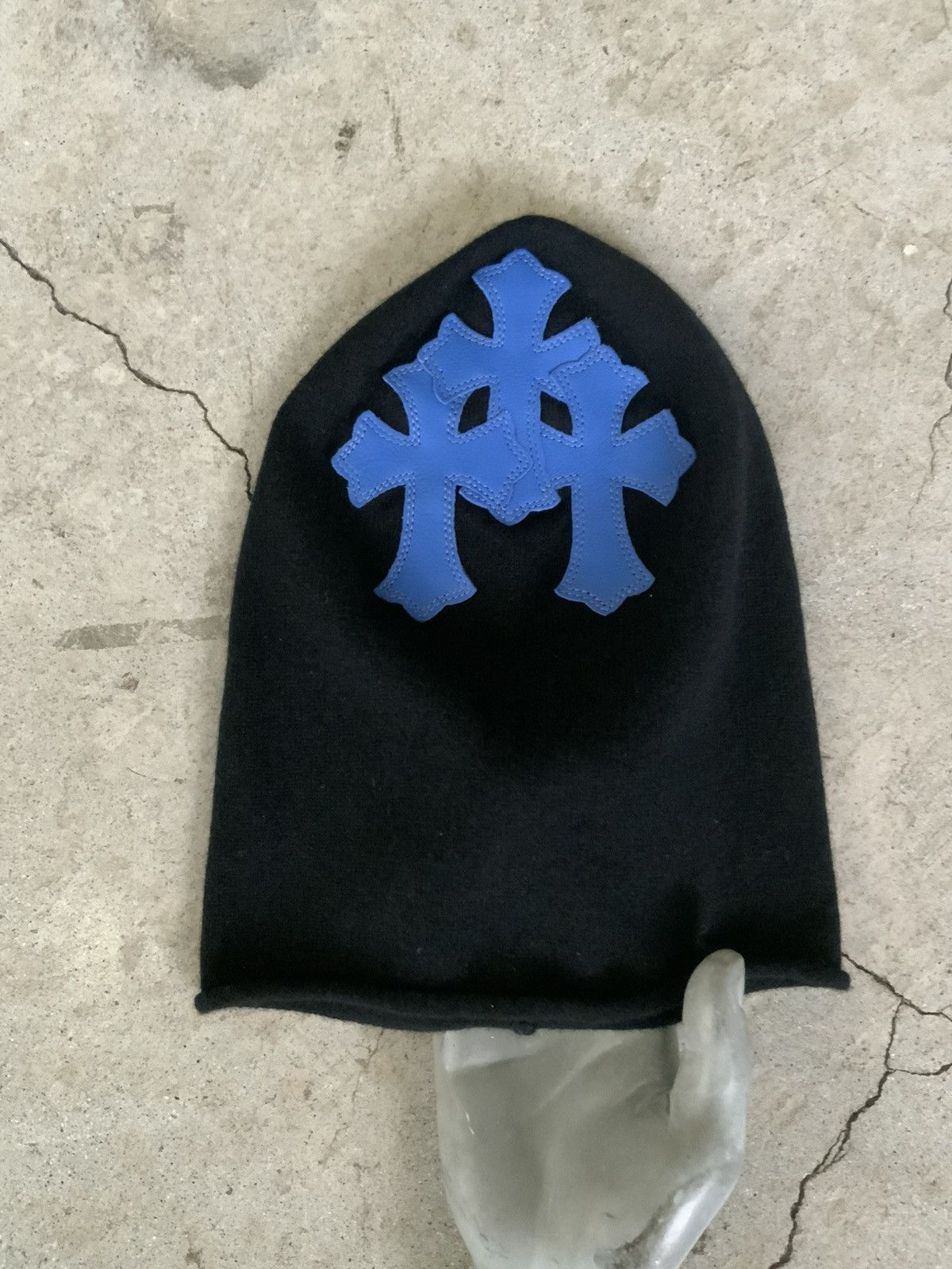 Chrome Hearts CHROME HEARTS TRIPLE BLUE LEATHER CROSS CASHMERE BEANIE MASK Size ONE SIZE - 1 Thumbnail