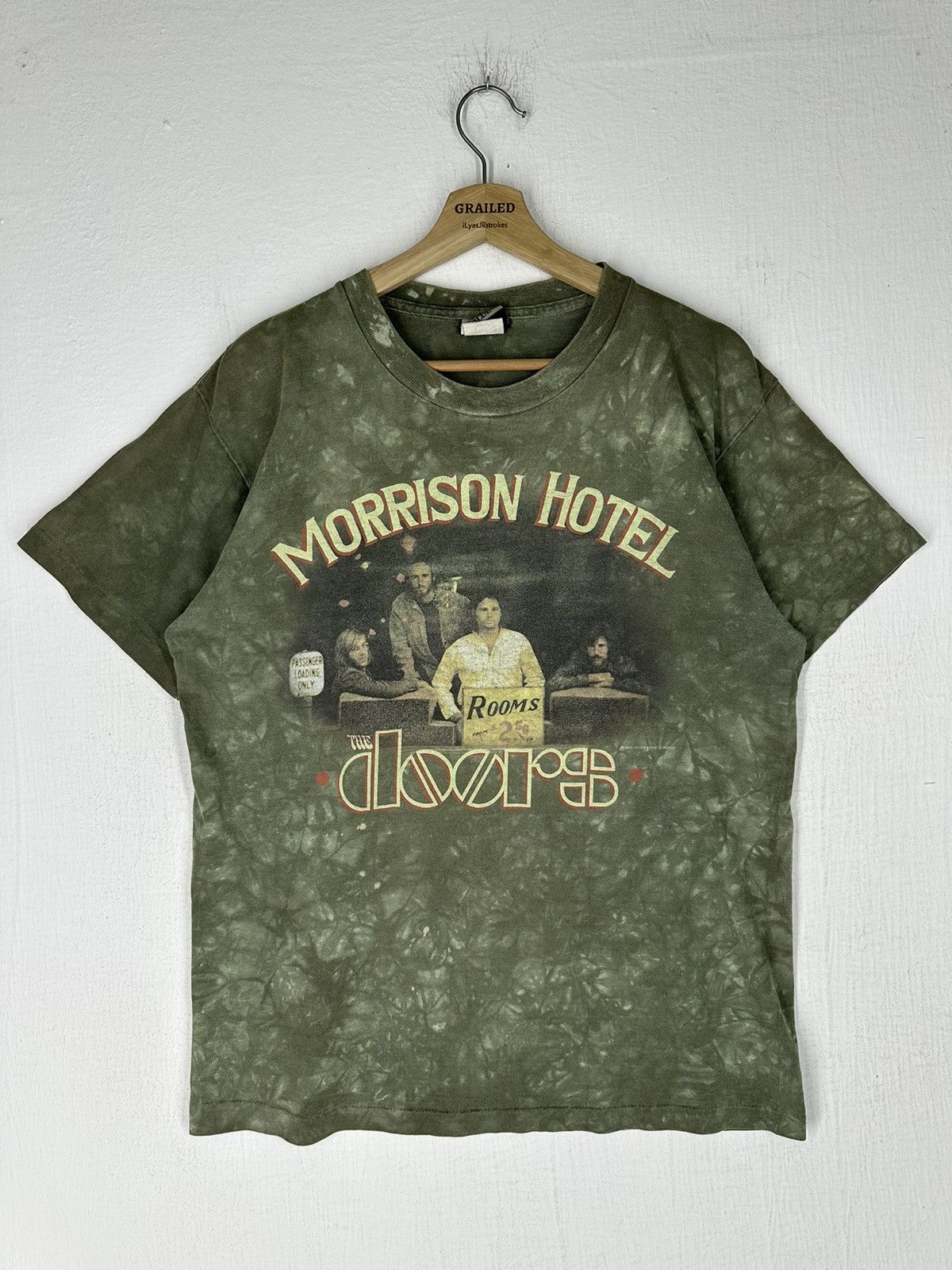 image of 2002 VTG The Doors Morrison Hotel Liquid Blue Shirt Tee in Brown, Men's (Size Medium)
