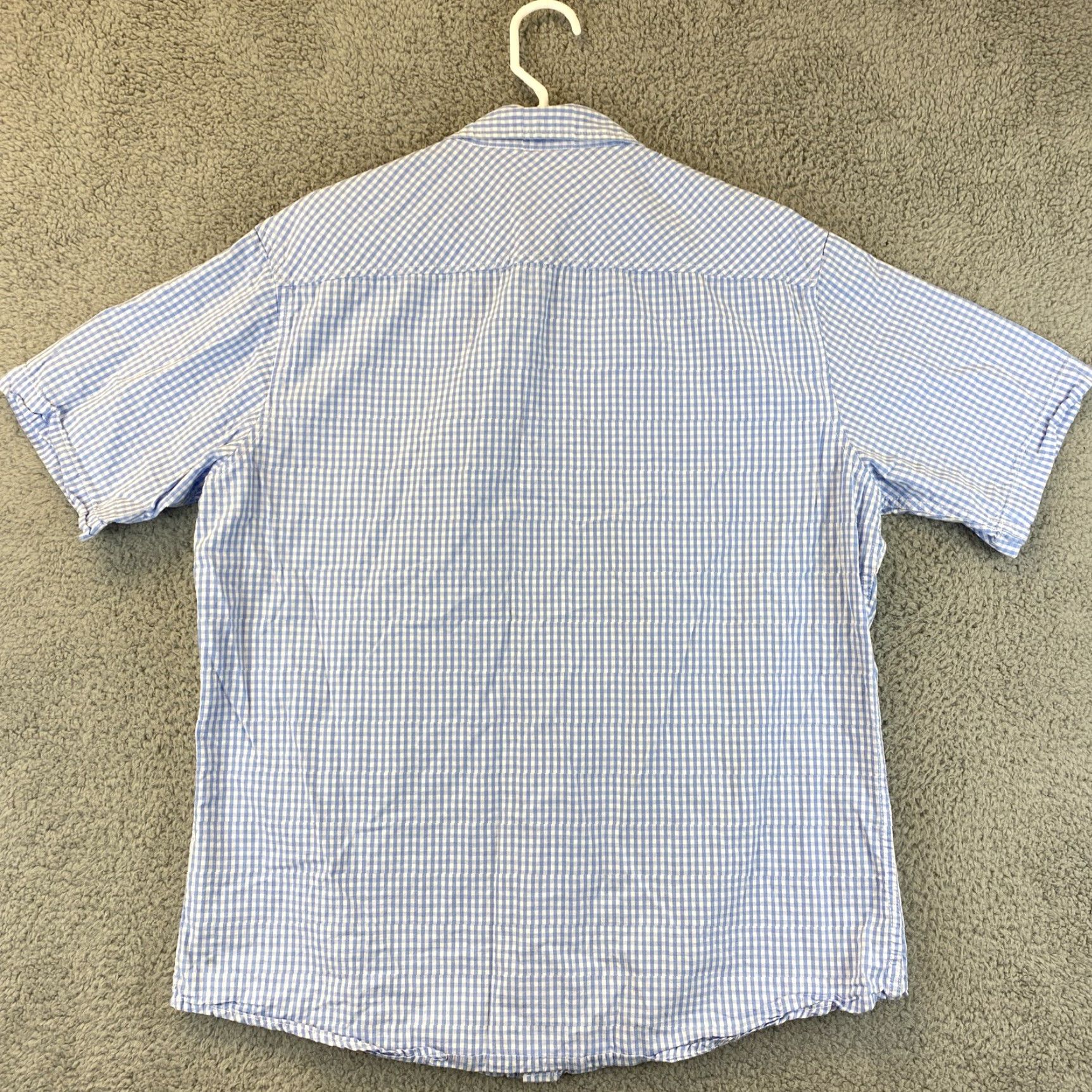 Vintage VINTAGE Paper Denim & Cloth Men's Short Sleeve Dress Shirt XL Blue White Check Cotton Blend 43-27 Size 46R - 6 Thumbnail