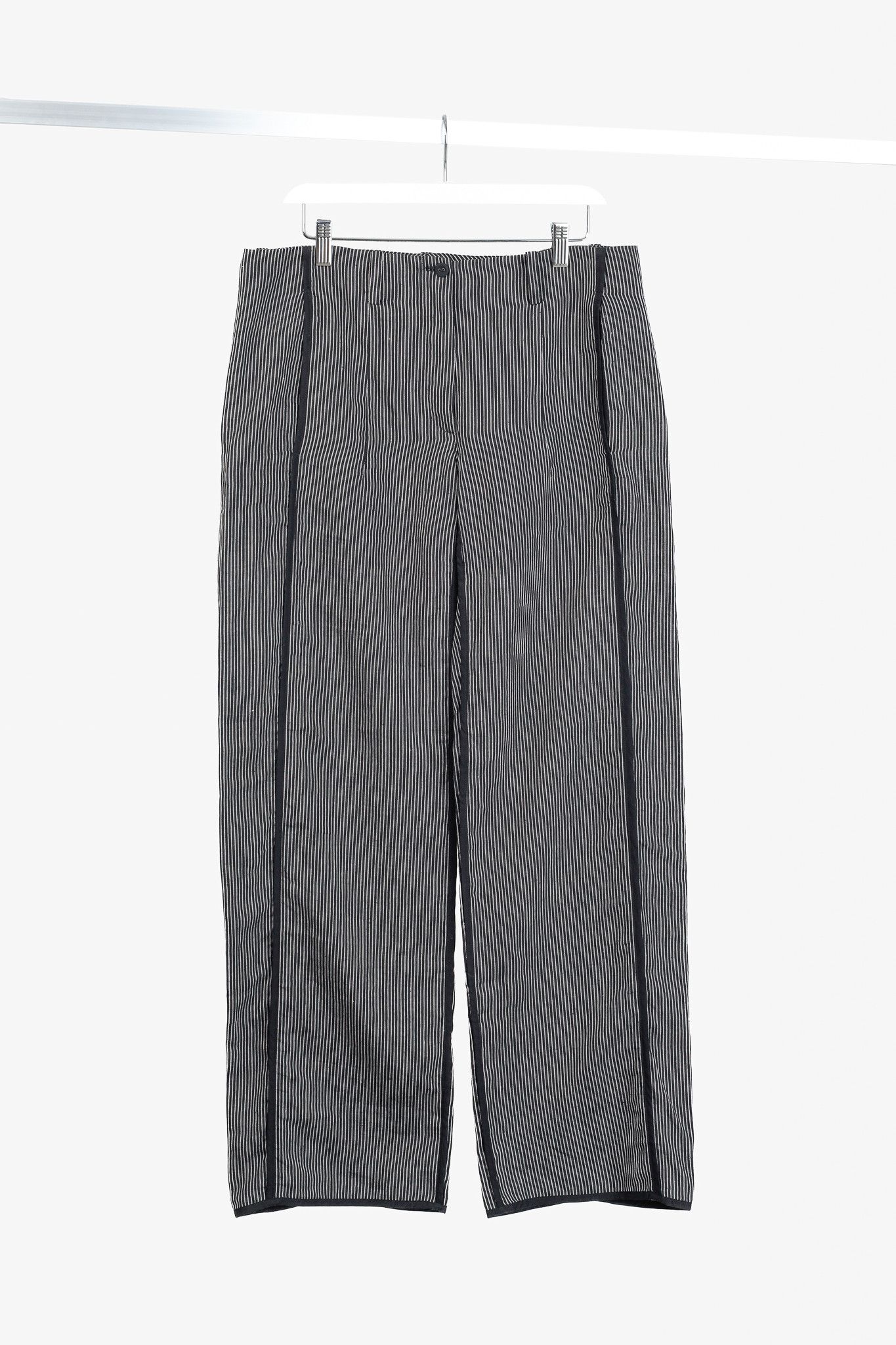 Annette Gortz Annette Gortz Solo Black Pinstripe-Linen Wide-Leg Pants Size 35" - 1 Thumbnail