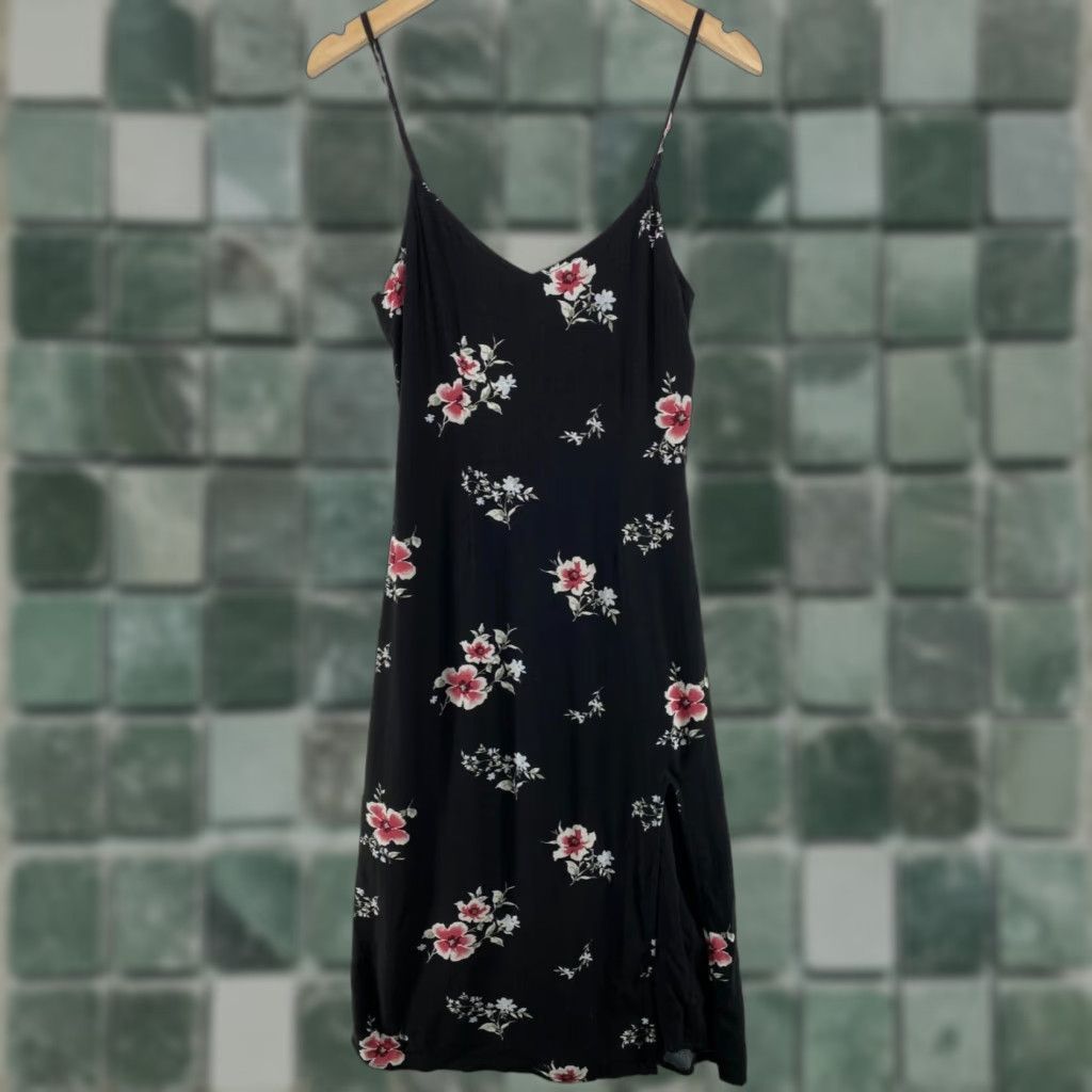 Abercrombie & Fitch Dress Slip Midi Spaghetti Strap Floral Viscose Black S  Adult Women