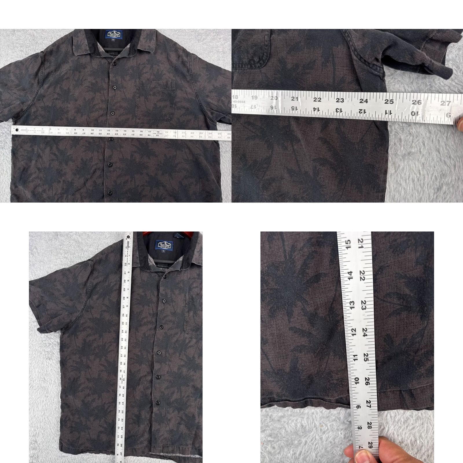 Nat Nast Nat Nast Shirt Mens XL Gray Palm Silk Blend Hawaiian Camp Short Sleeve Button-Up Size US XL / EU 56 / 4 - 9 Thumbnail